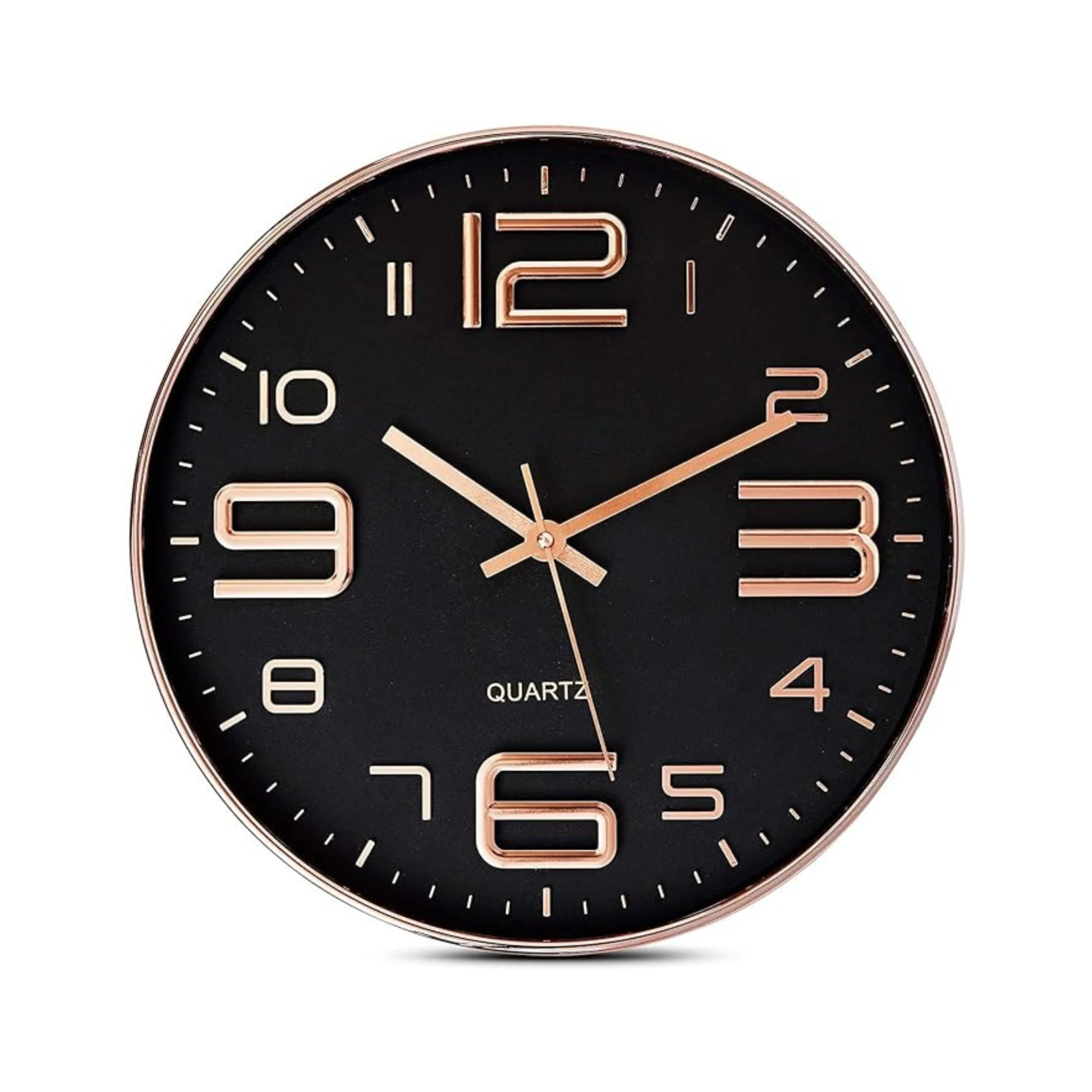 Silent Quartz Non Ticking Black & Rose Gold Round Wall Clock in 12 Inches - Image 3
