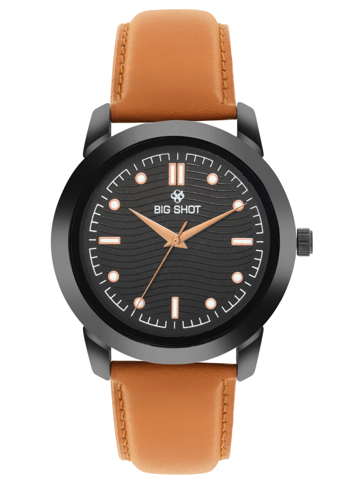 Big Shot Men’s Black Textured Dial with Brown Leather Strap Analog Watch - For Men BSM008B - Image 2