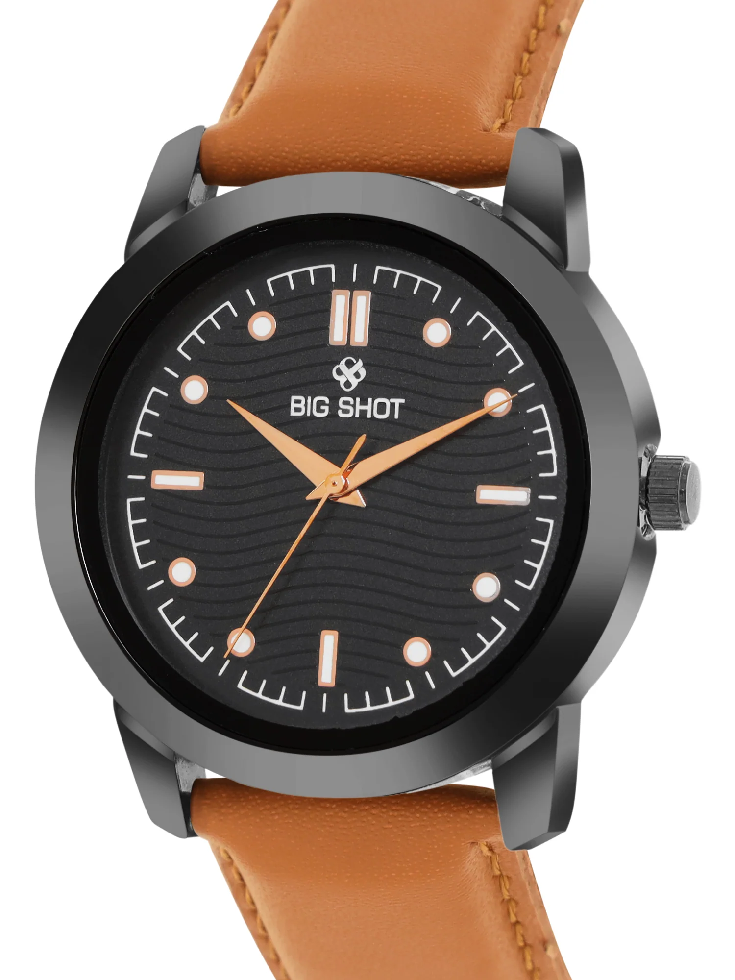 Big Shot Men’s Black Textured Dial with Brown Leather Strap Analog Watch - For Men BSM008B - Image 3