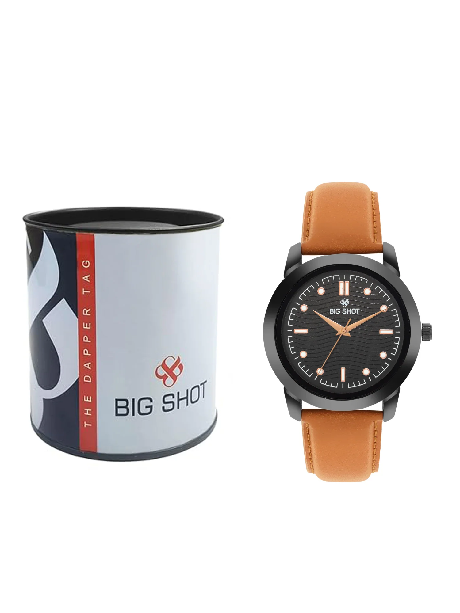 Big Shot Men’s Black Textured Dial with Brown Leather Strap Analog Watch - For Men BSM008B - Image 6