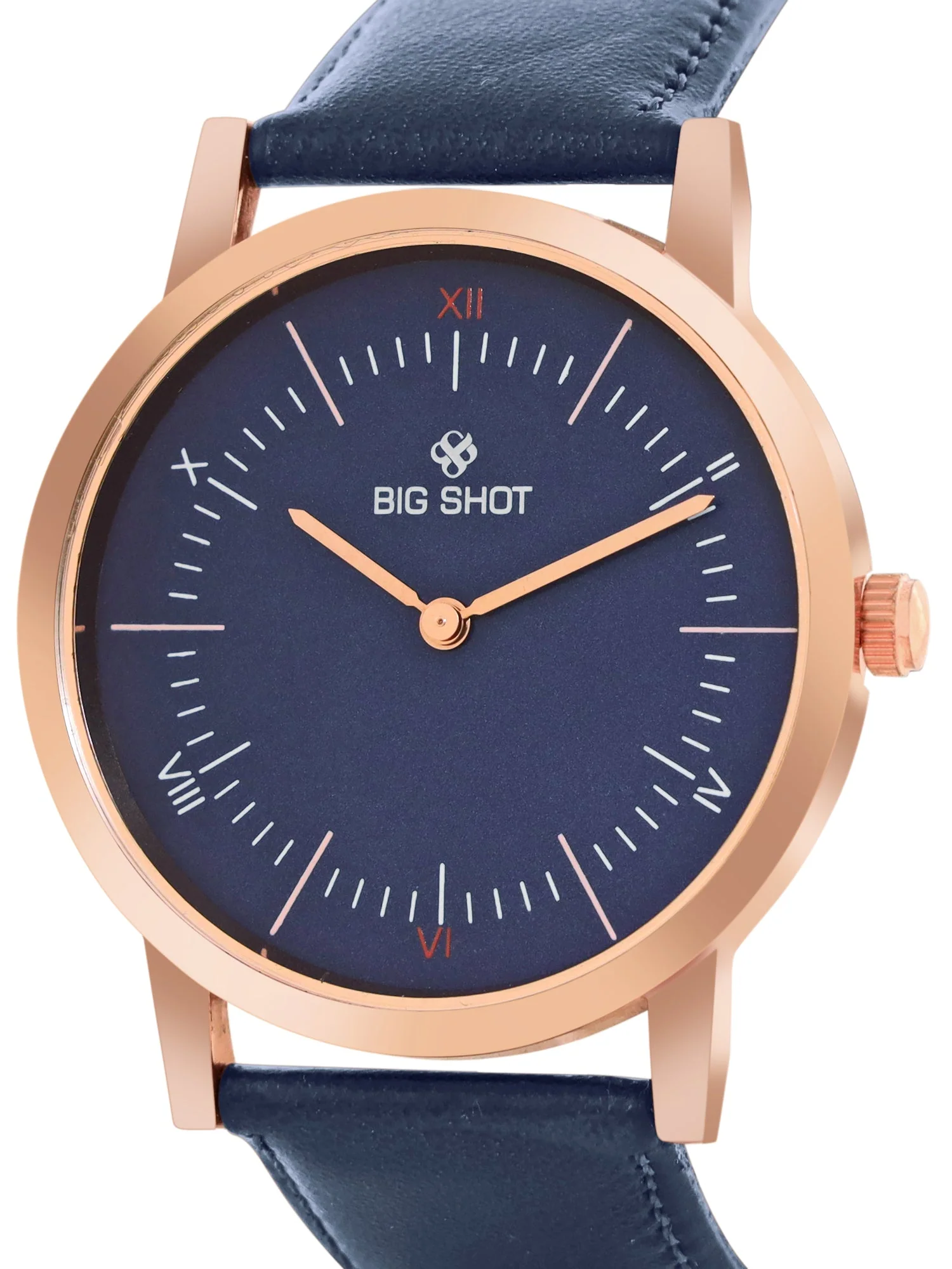 Men's Rose Gold Blue Leather Strap Watch BSM002D - Image 2