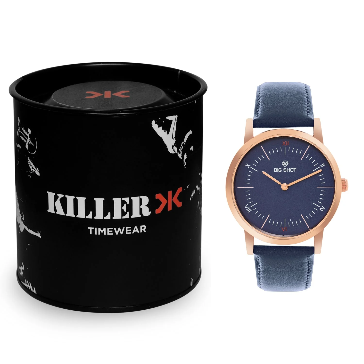 Men's Rose Gold Blue Leather Strap Watch BSM002D - Image 5