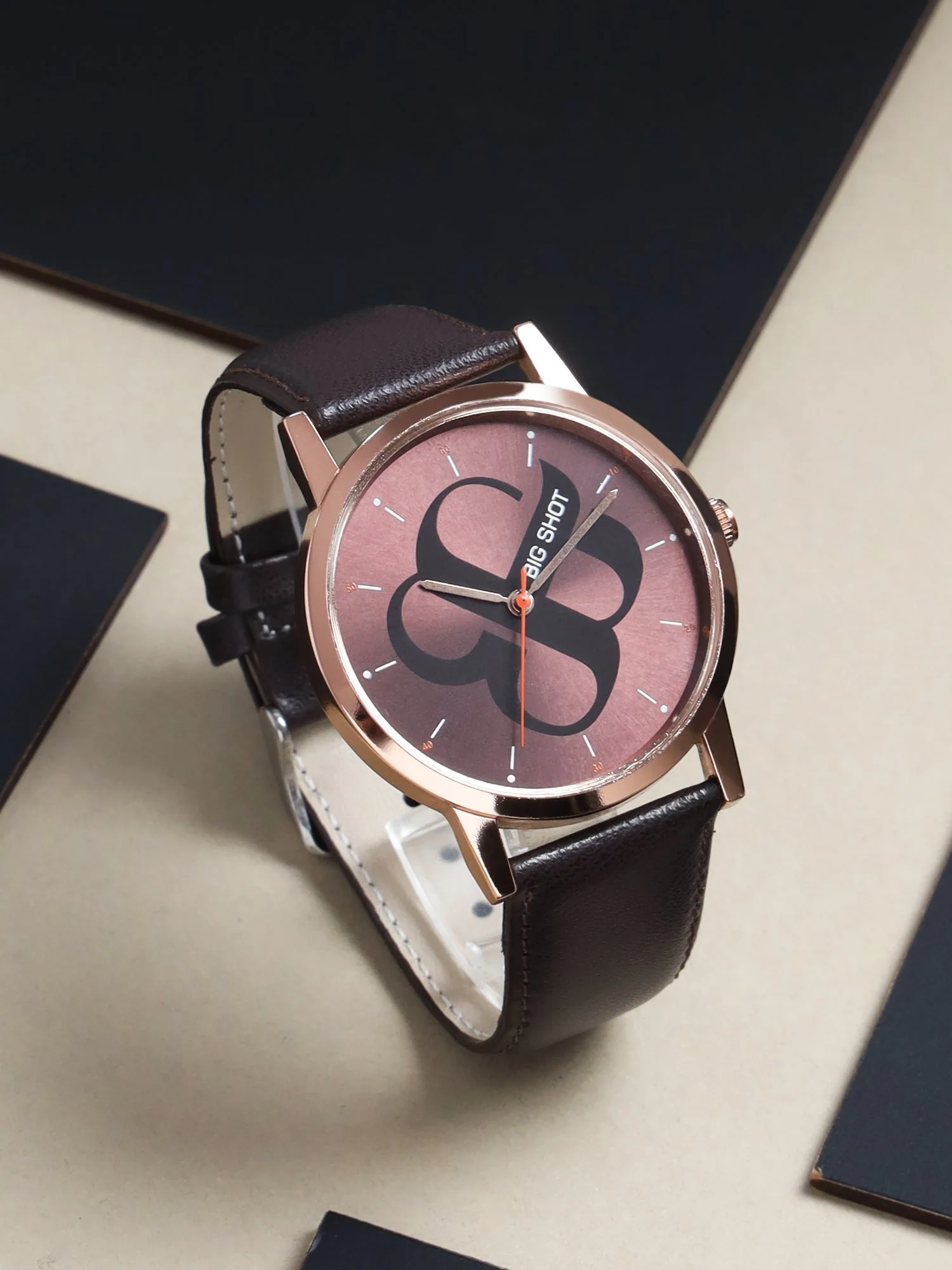 Men's Rose Gold Brown Leather Strap Watch BSM003E - Image 6