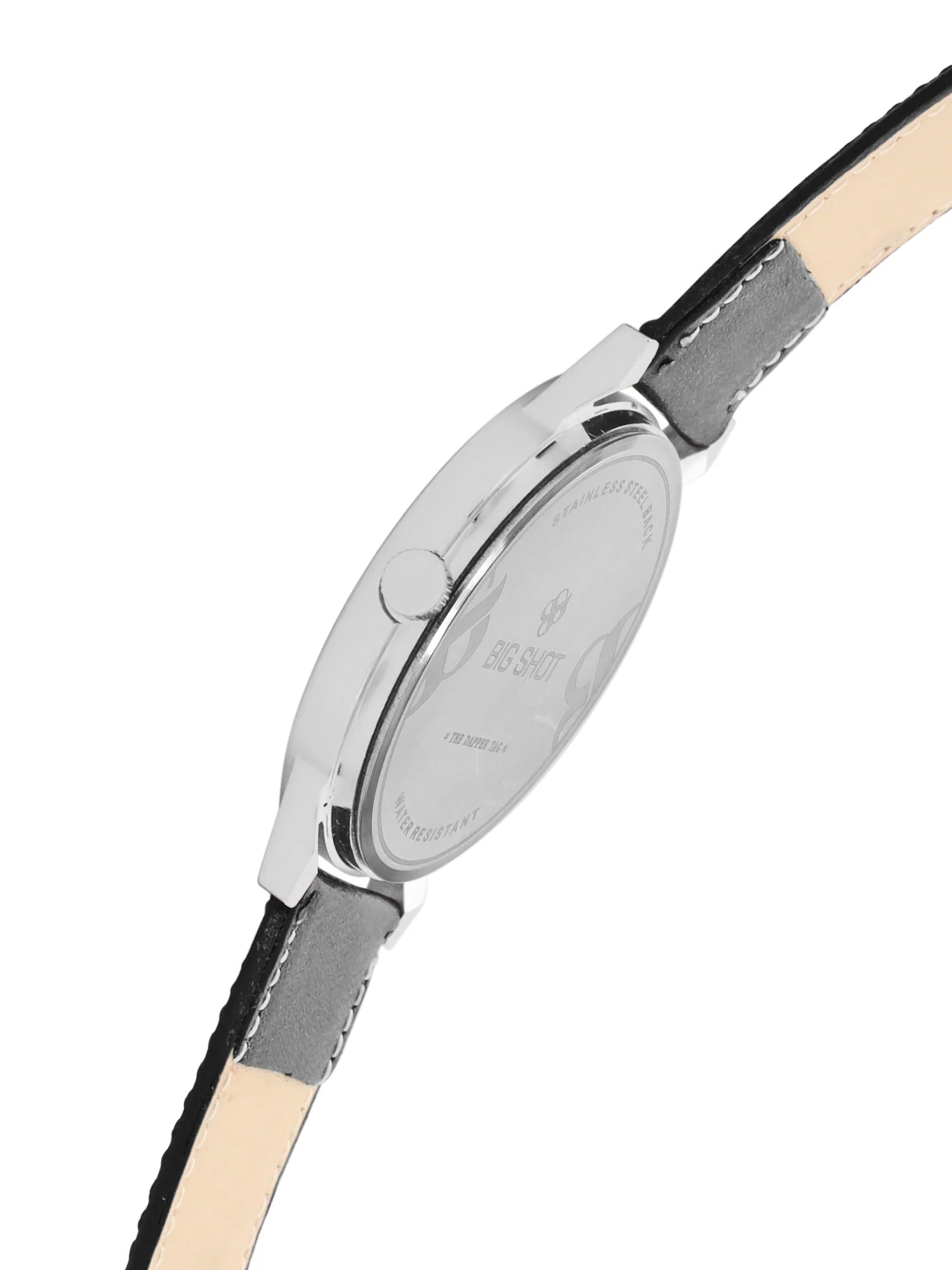 Men's Silver Black Leather Strap Watch BSM003C - Image 3