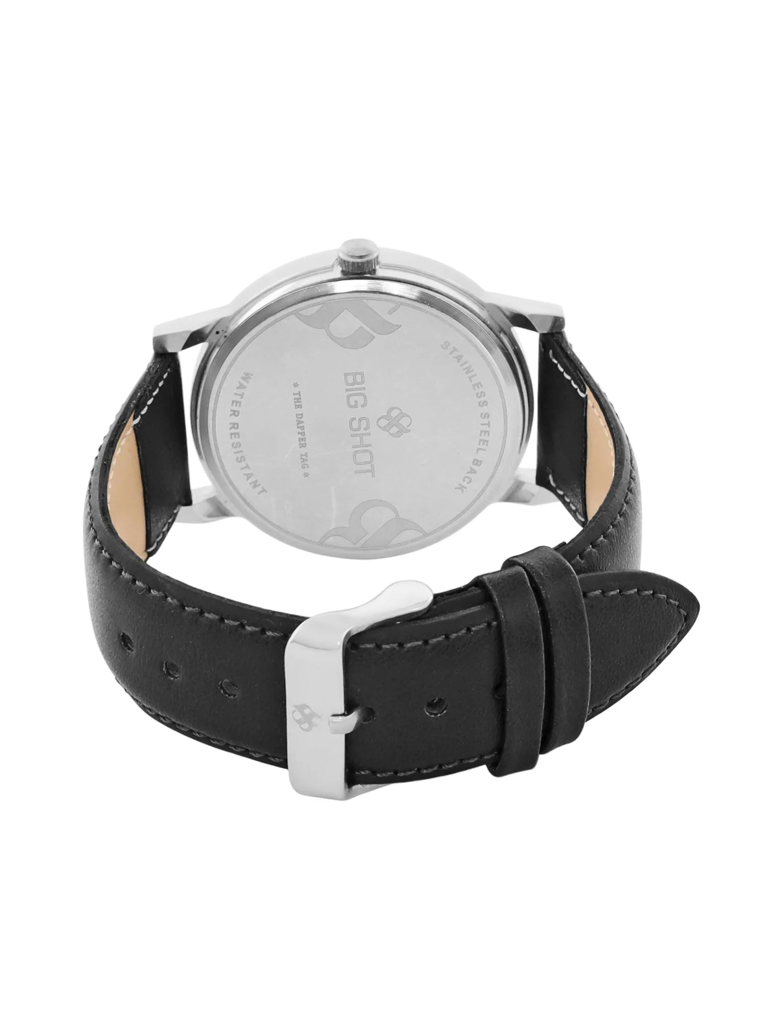Men's Silver Black Leather Strap Watch BSM003C - Image 4