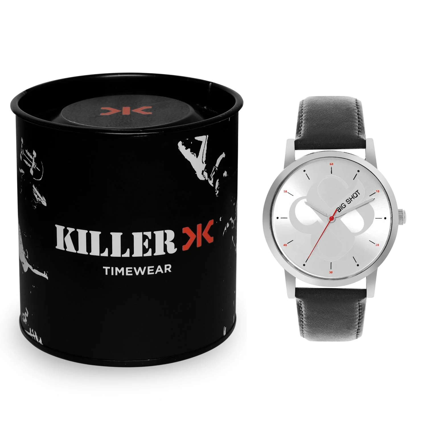 Men's Silver Black Leather Strap Watch BSM003C - Image 5