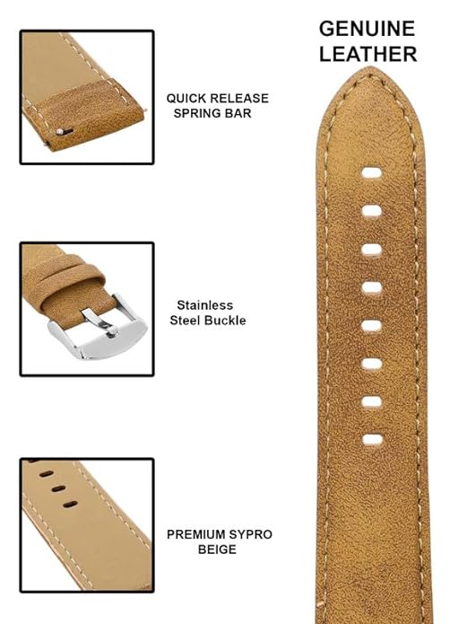 Quick Release 20 mm Tan Vegan Leather Strap for Analog & Smart Watches - Image 3