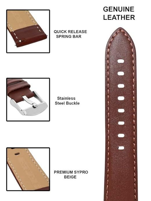 Quick Release 22 mm Brown Genuine Leather Strap for Analog & Smart Watches - Image 2