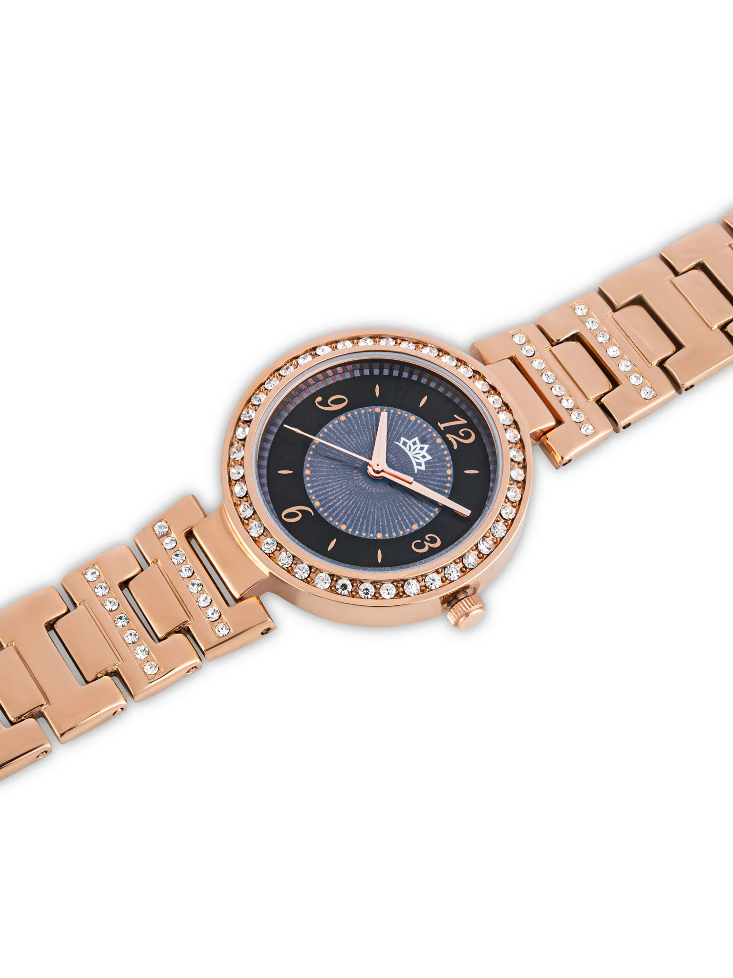 Dhyara Women’s Elegant Black Dial with Rose Gold Metal Strap & Crystal Bezel Watch - D004E - Image 3