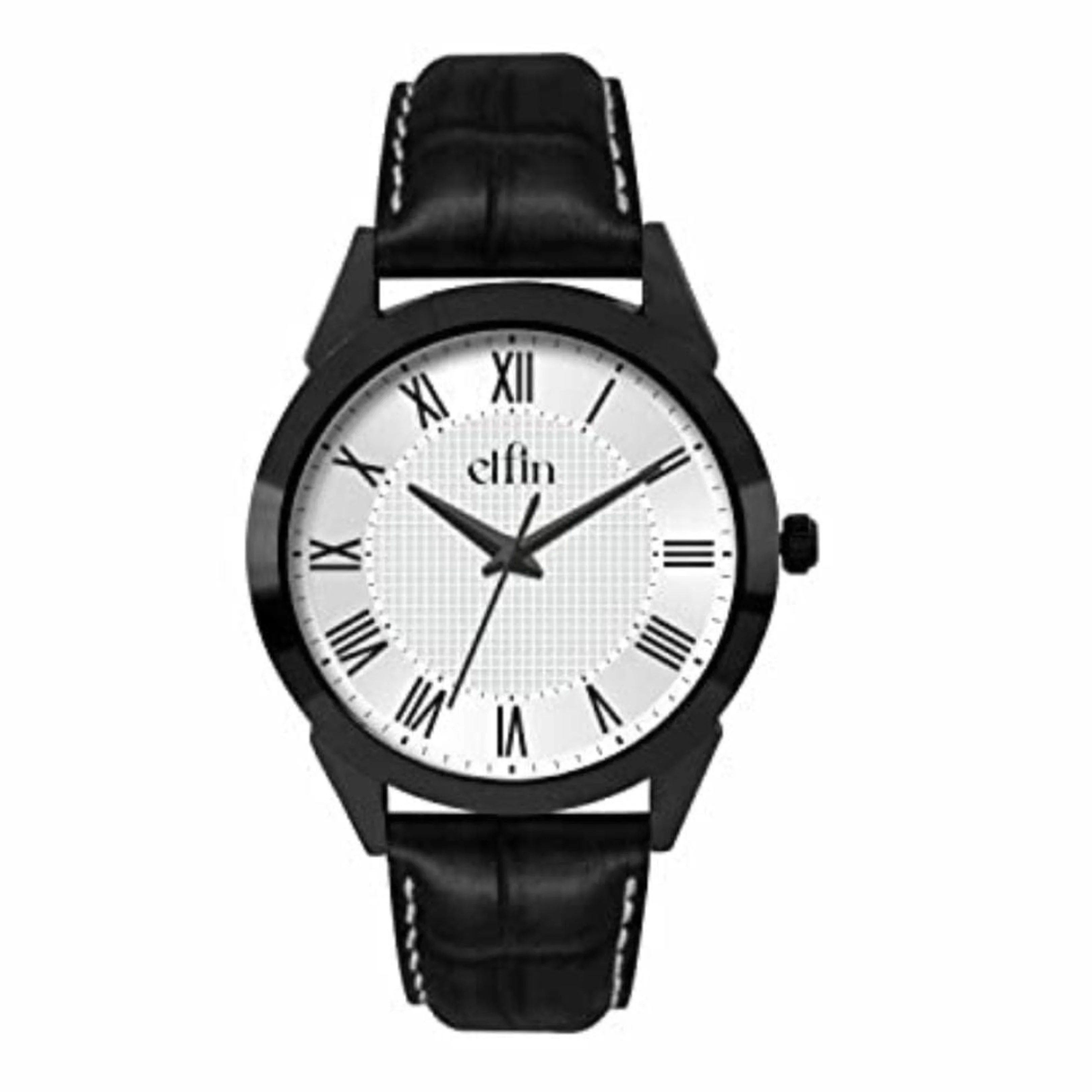 Black Analog Black Croco Leather Strap Watch for Men ELFM001C
