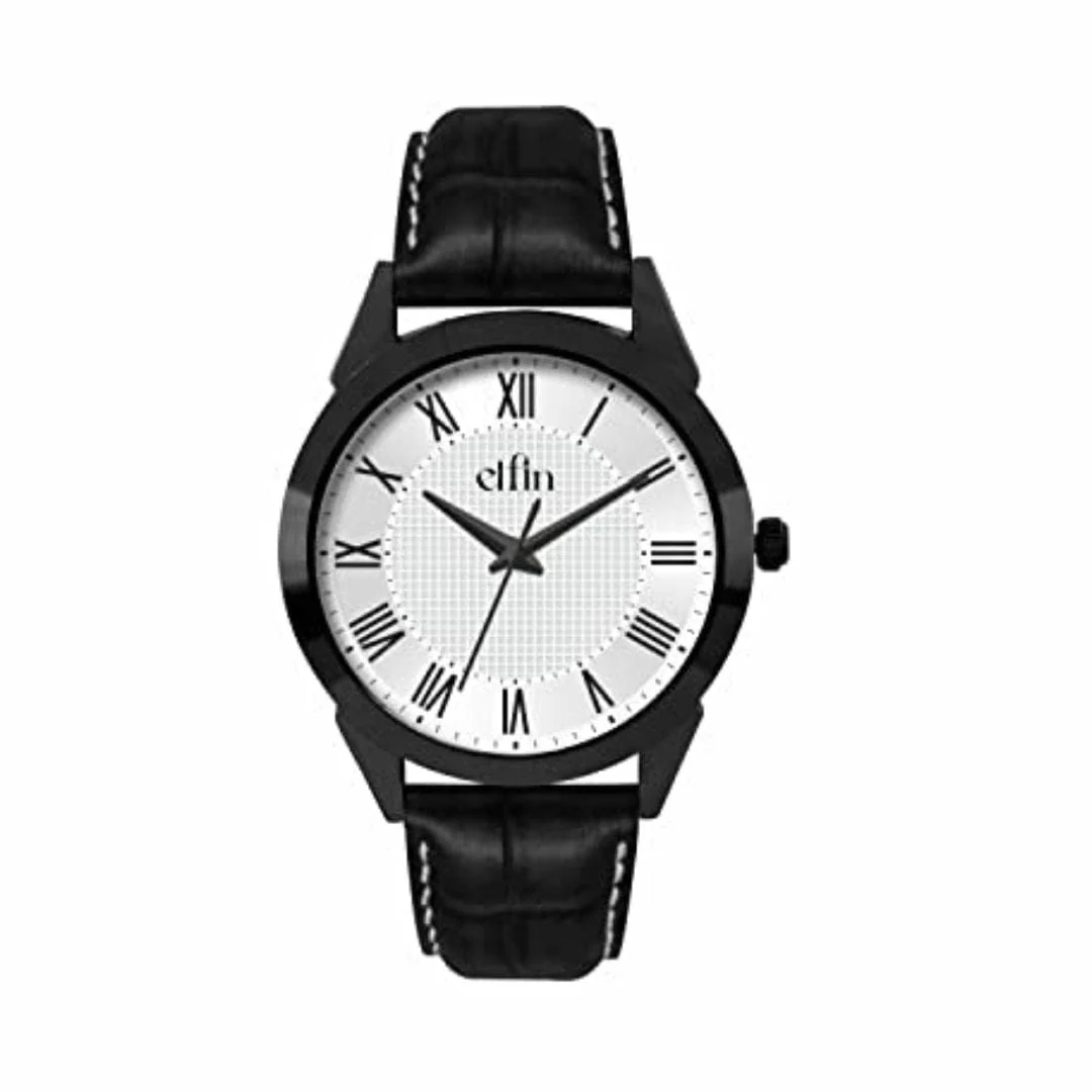 Black Analog Black Croco Leather Strap Watch for Men ELFM001C - Image 2