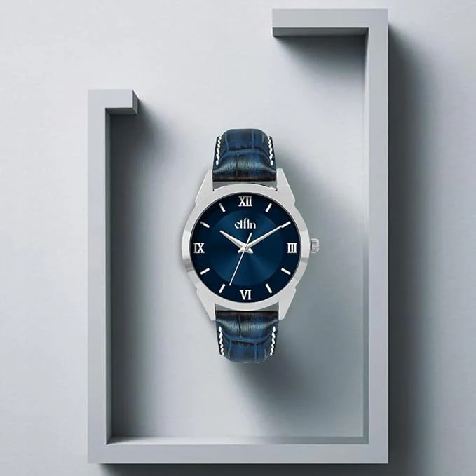 Blue Analog Blue Croco Leather Strap Watch for Men ELFM002A - Image 4