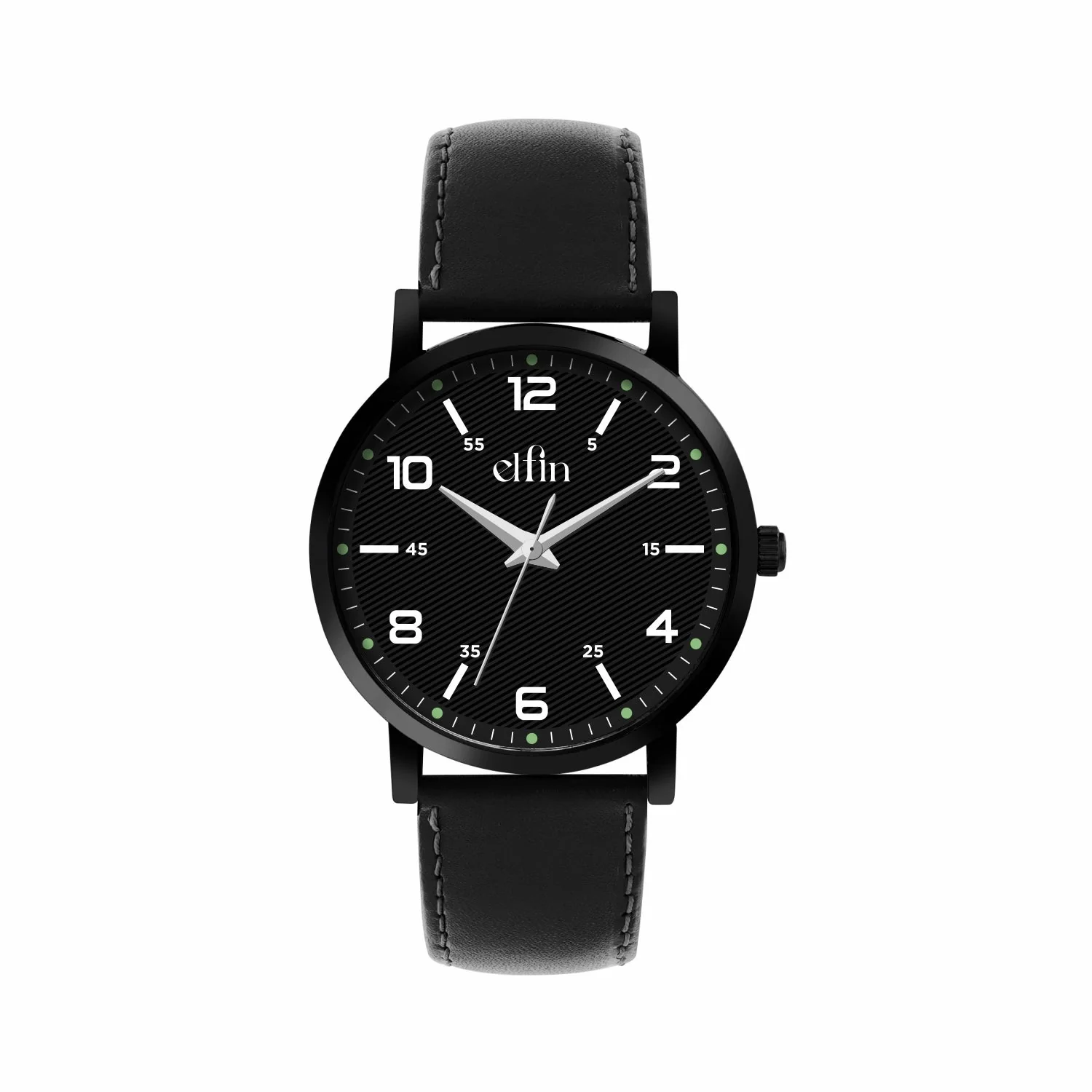Sleek All Black Analog Black Leather Strap Watch for Men ELFM003B - Image 4