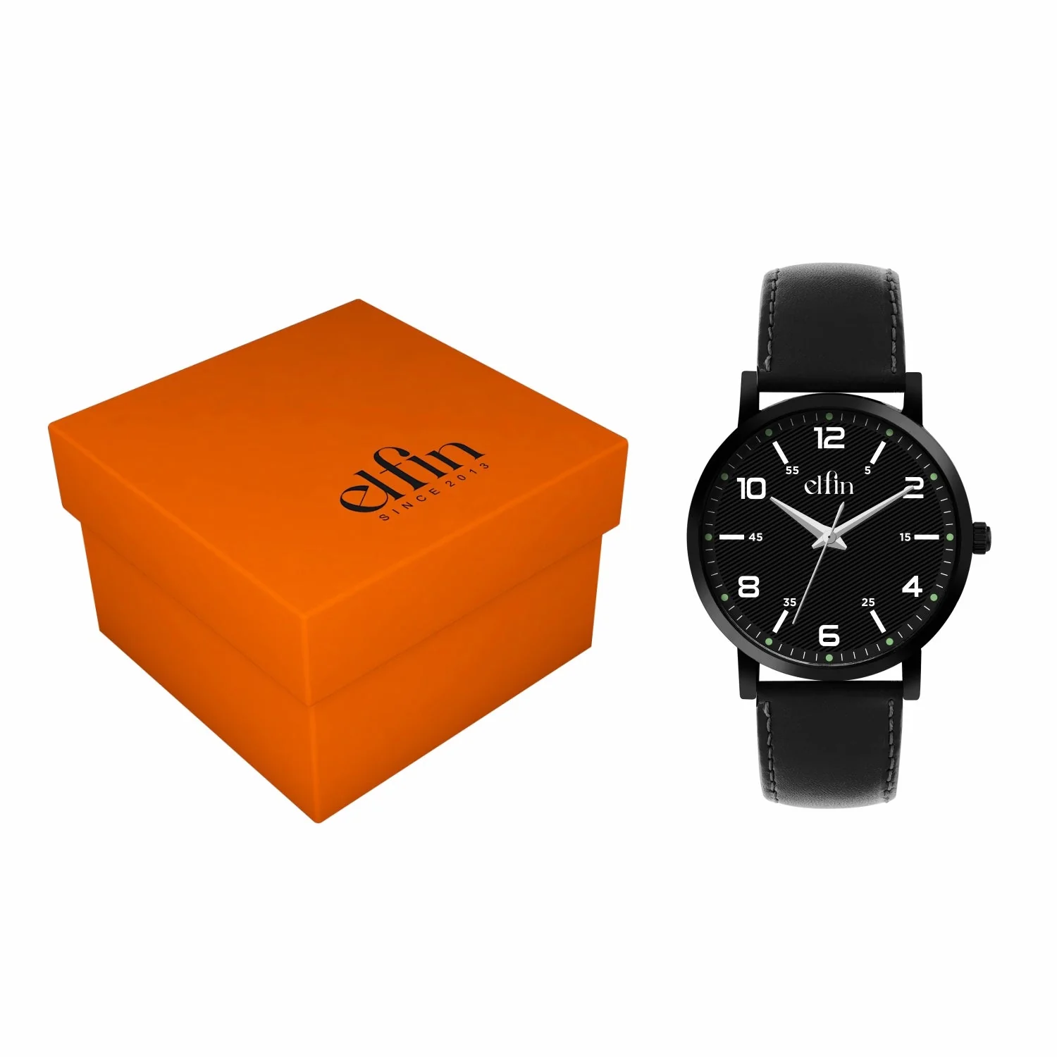 Sleek All Black Analog Black Leather Strap Watch for Men ELFM003B - Image 5
