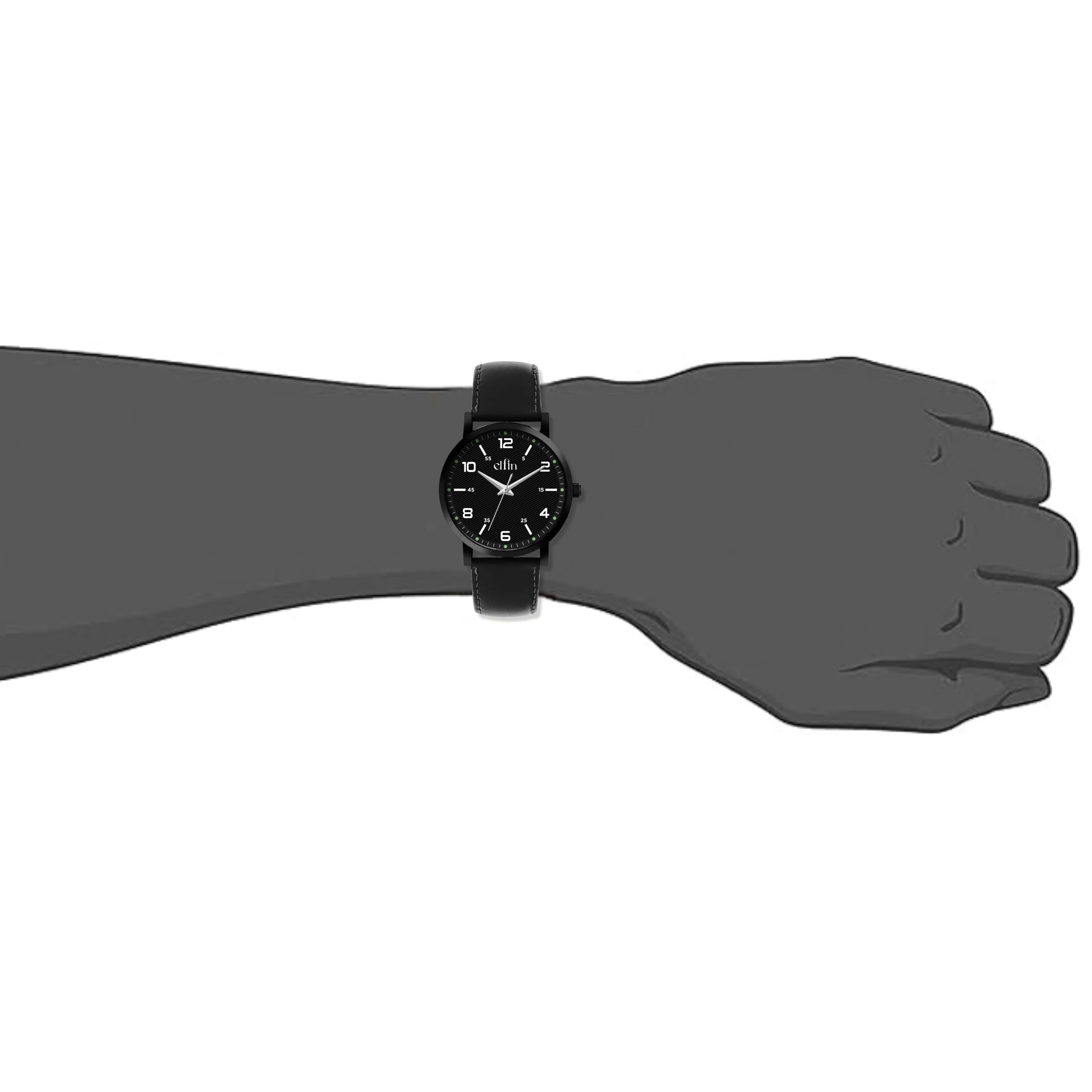 Sleek All Black Analog Black Leather Strap Watch for Men ELFM003B - Image 7