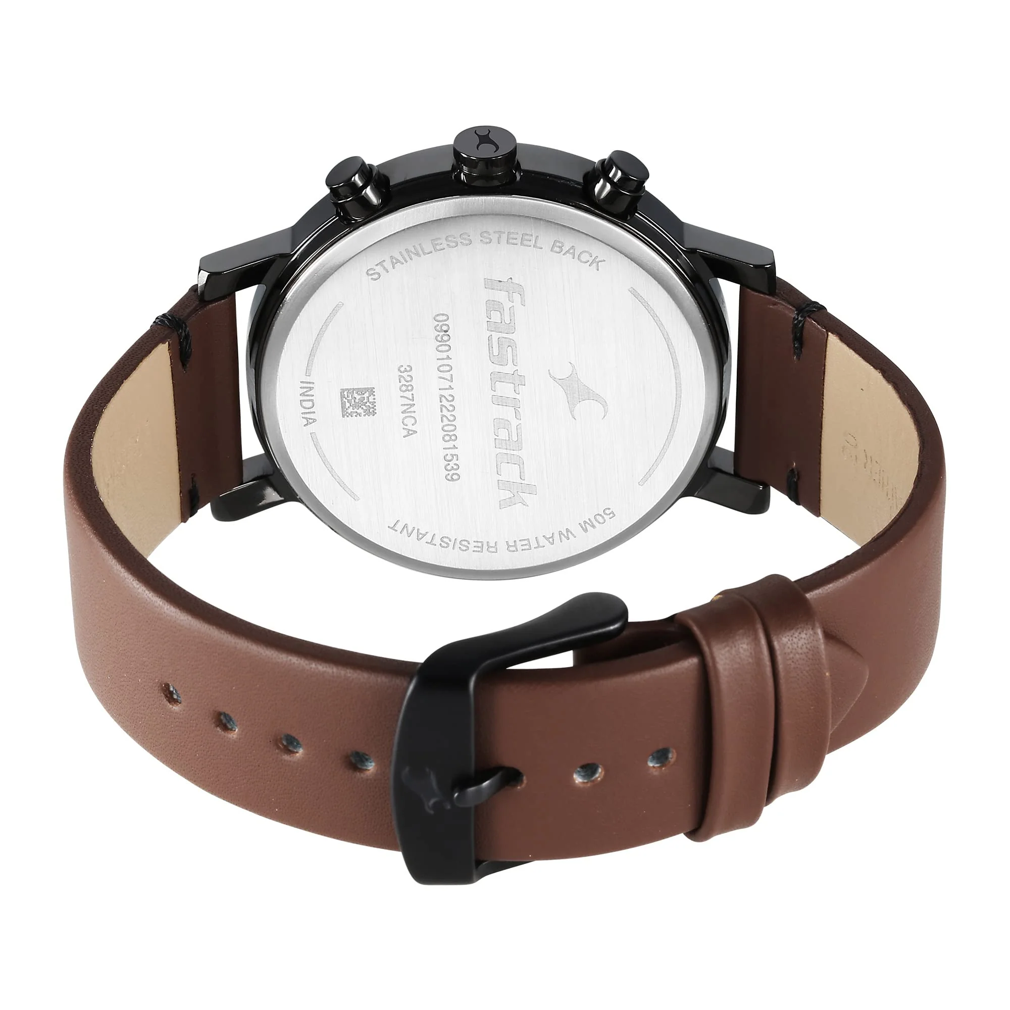 Black Dial Analog Watch for Men -3287NL01 Genuine Leather, Brown Strap - Image 3