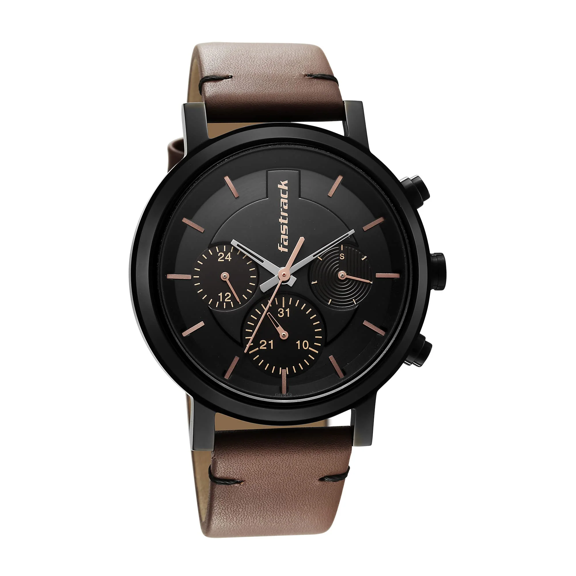 Black Dial Analog Watch for Men -3287NL01 Genuine Leather, Brown Strap - Image 5