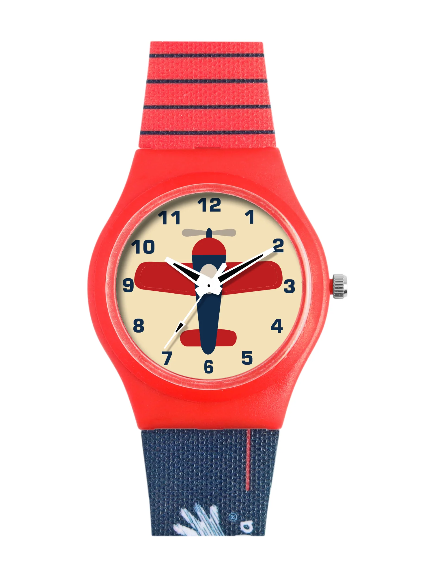 Kid’s Airplane Graphic Dial Analog Watch with Red Case & Dual-Tone Silicone Strap - JJ231 - Image 2