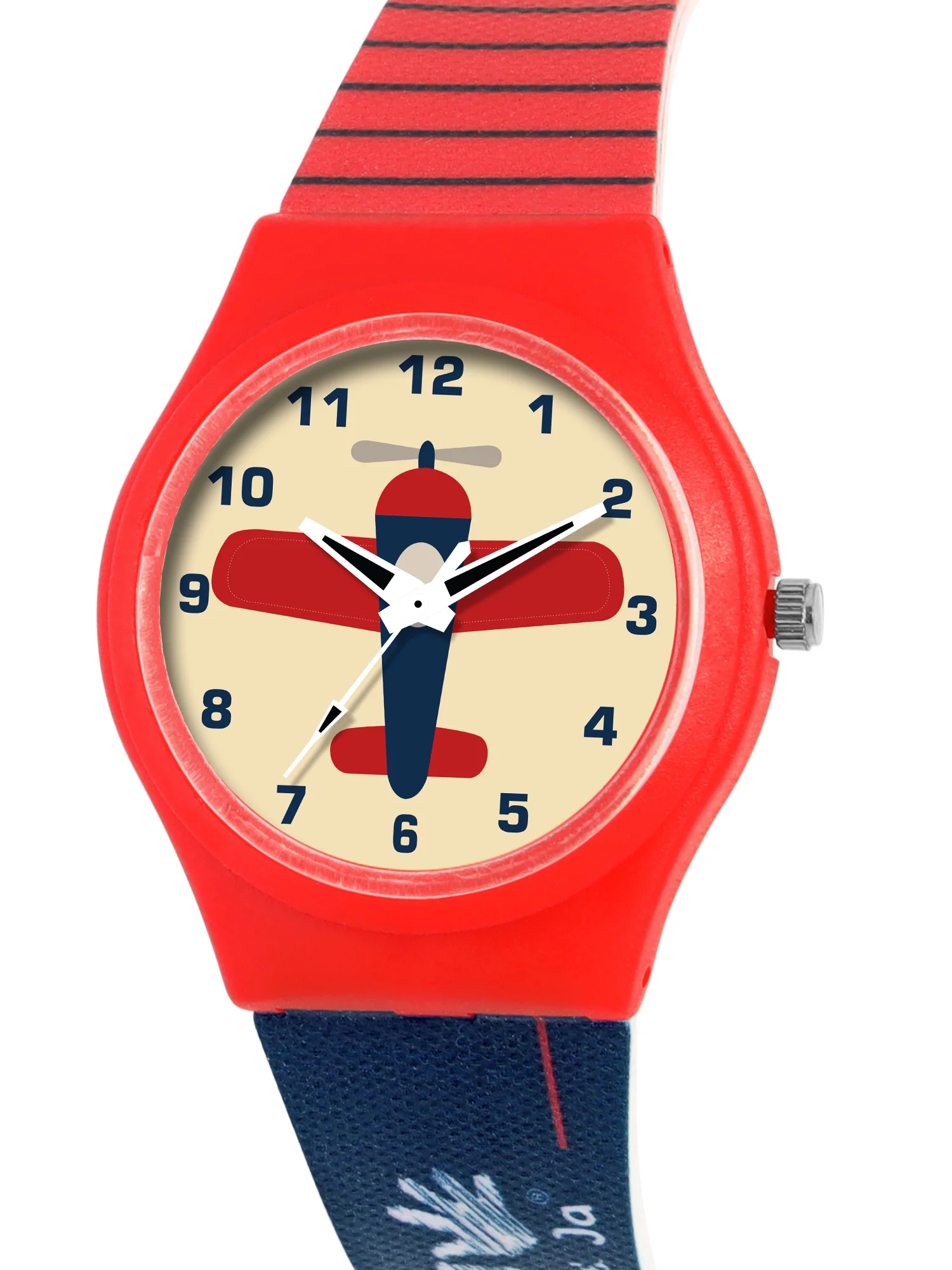 Kid’s Airplane Graphic Dial Analog Watch with Red Case & Dual-Tone Silicone Strap - JJ231 - Image 3