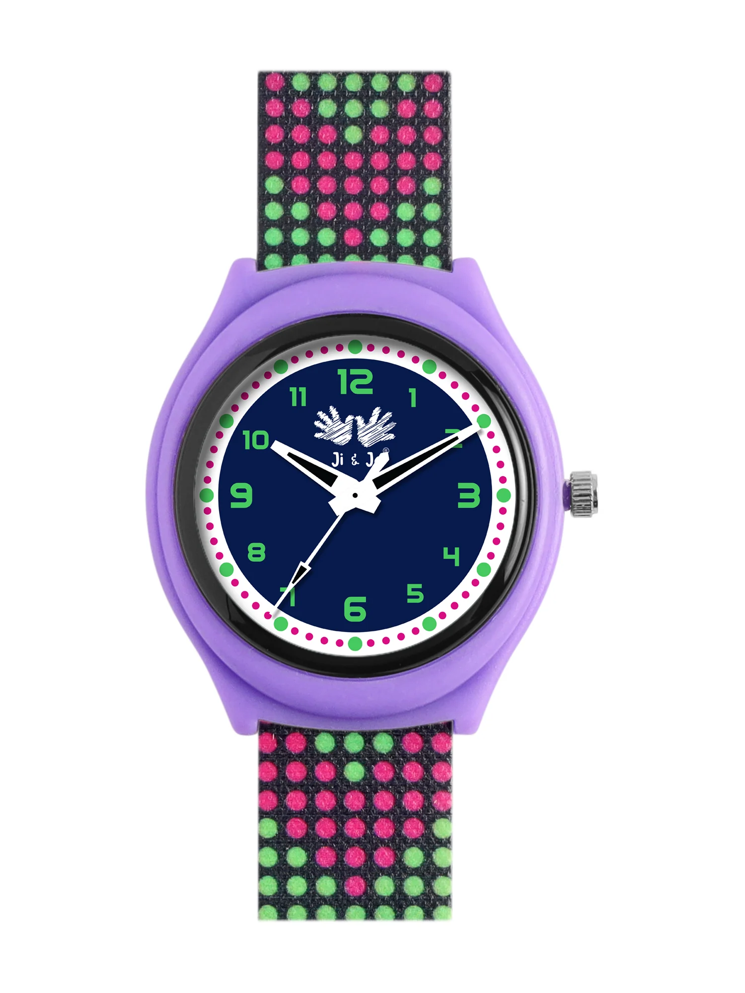 Kid’s Black Dial Analog Watch with Purple Case & Multicolor Silicone Strap - JJ228 - Image 2