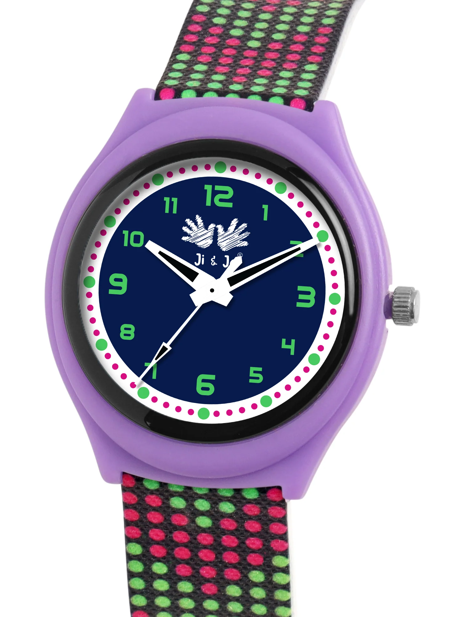Kid’s Black Dial Analog Watch with Purple Case & Multicolor Silicone Strap - JJ228 - Image 3