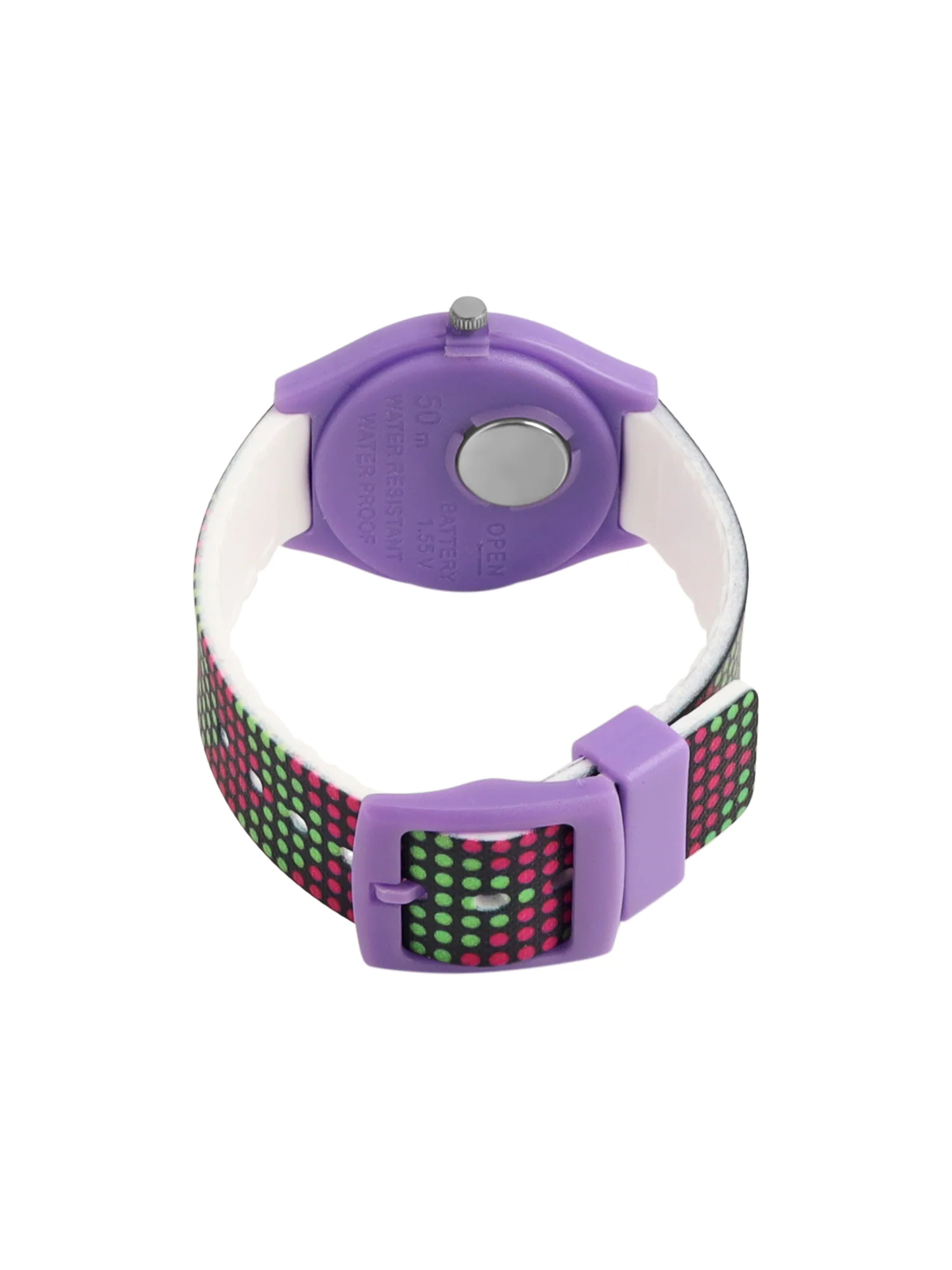 Kid’s Black Dial Analog Watch with Purple Case & Multicolor Silicone Strap - JJ228 - Image 5