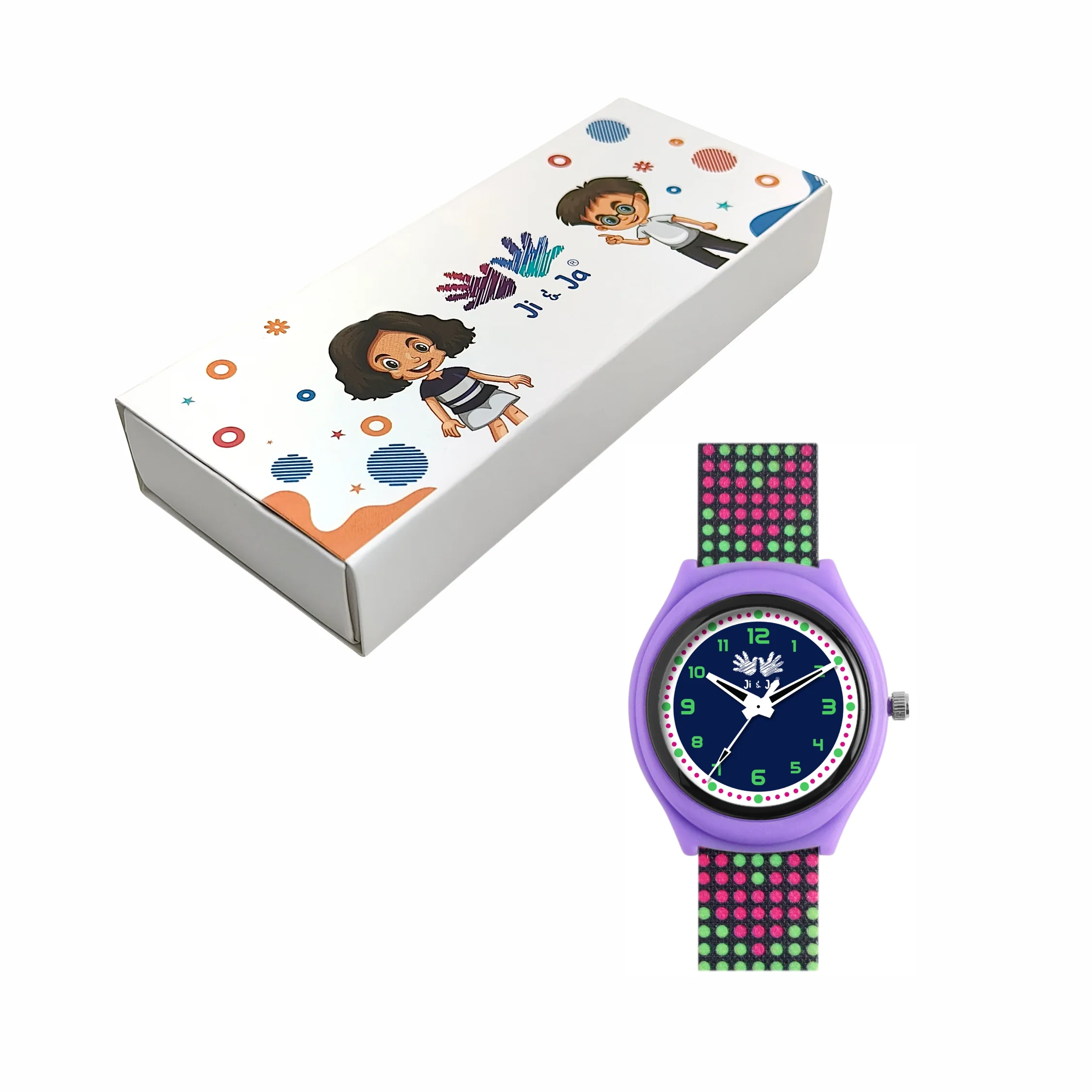 Kid’s Black Dial Analog Watch with Purple Case & Multicolor Silicone Strap - JJ228 - Image 6