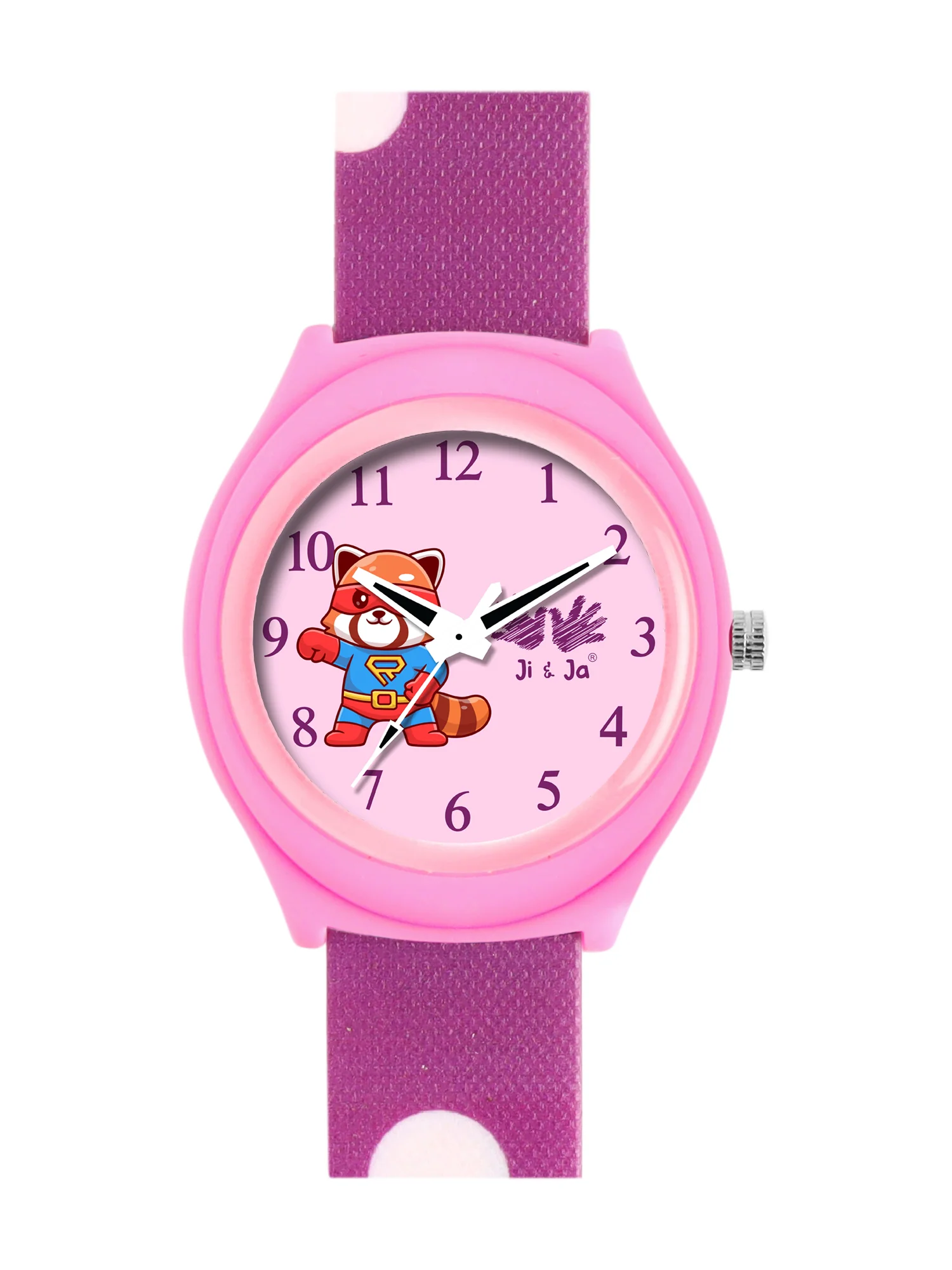 Kid’s Pink Dial Analog Watch with Purple Polka Dot Silicone Strap - JJ234 - Image 2