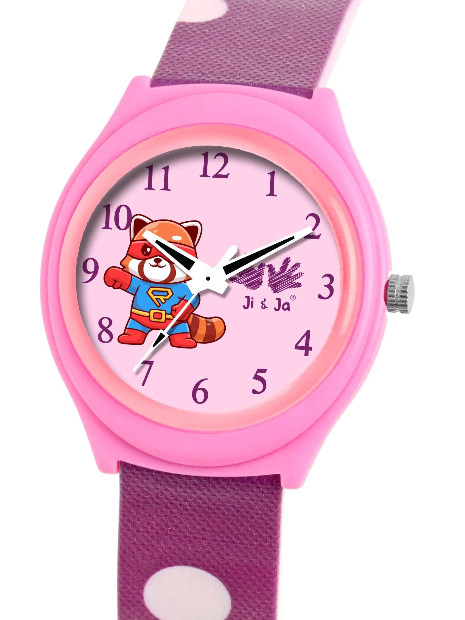 Kid’s Pink Dial Analog Watch with Purple Polka Dot Silicone Strap - JJ234 - Image 3