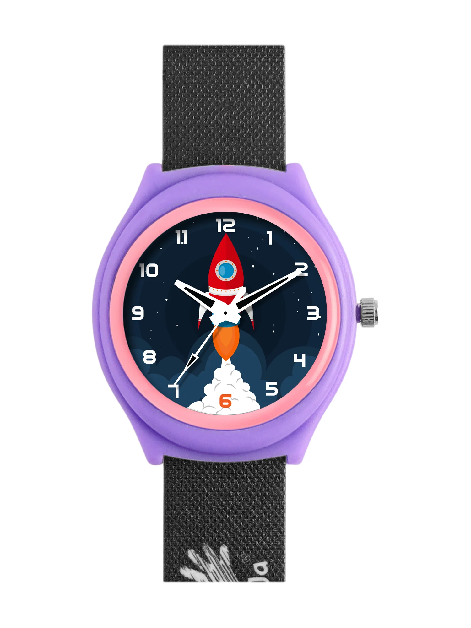 Kid’s Rocket Graphic Dial Analog Watch with Purple Case & Black Silicone Strap - JJ232 - Image 2