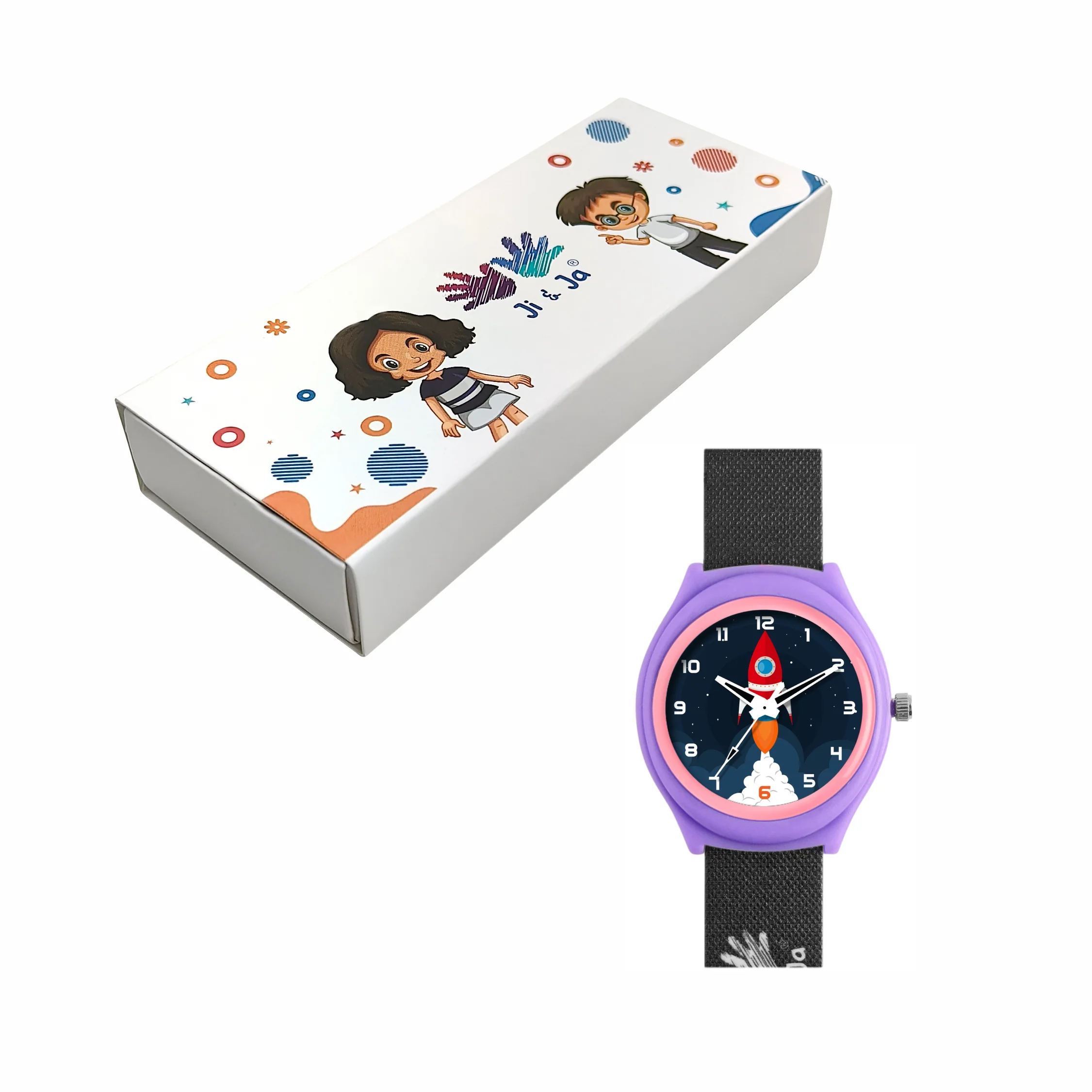 Kid’s Rocket Graphic Dial Analog Watch with Purple Case & Black Silicone Strap - JJ232 - Image 6