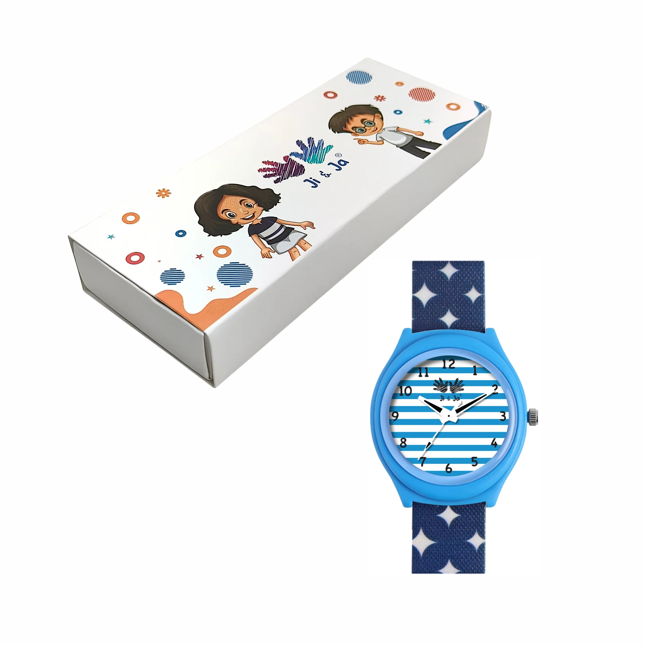 Kid’s White & Blue Striped Dial Analog Watch with Blue Case & Printed Silicone Strap - JJ230 - Image 6
