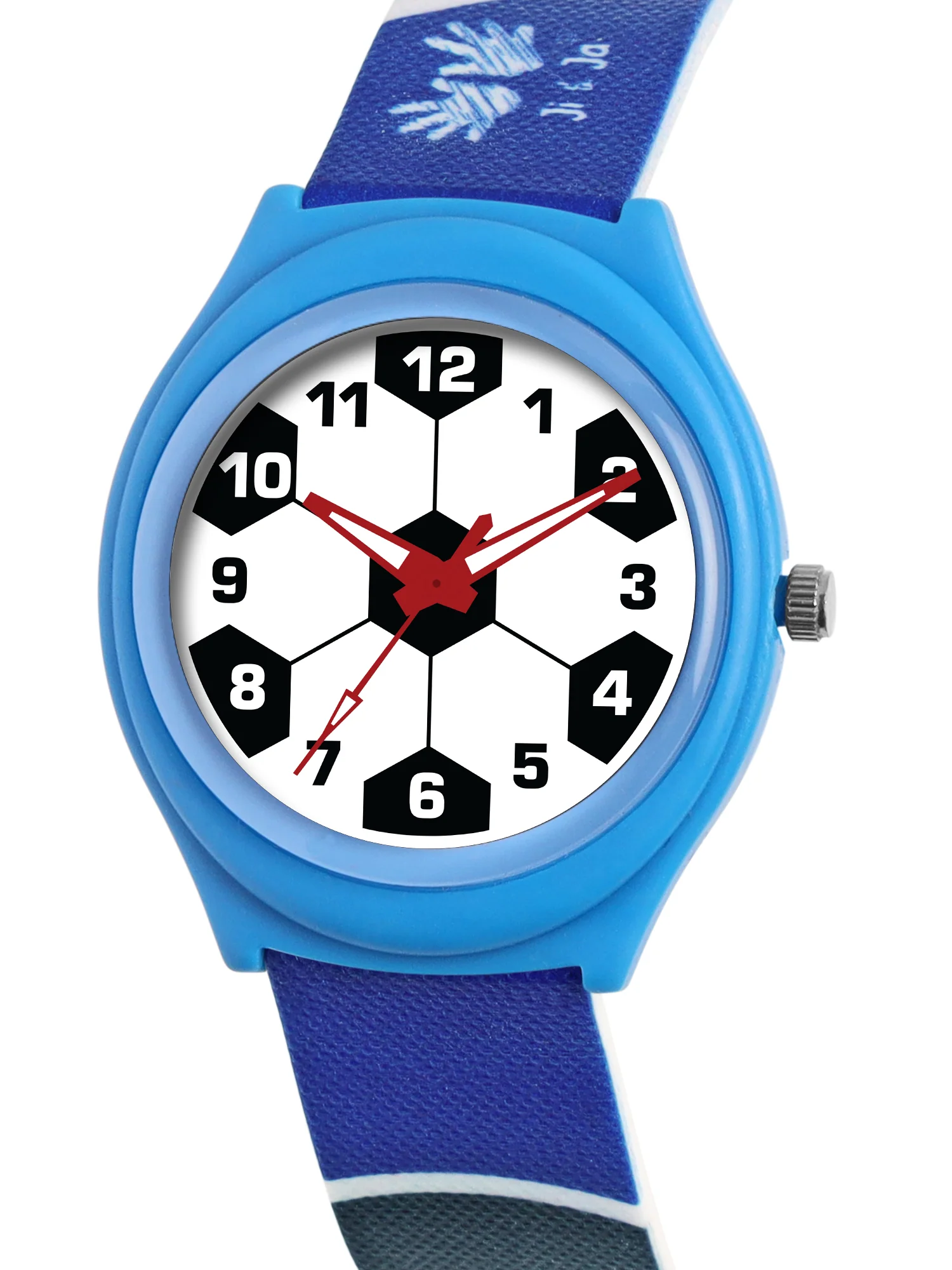 Kid’s White Dial Analog Watch with Soccer-Themed Blue & Black Silicone Strap - JJ227 - Image 3