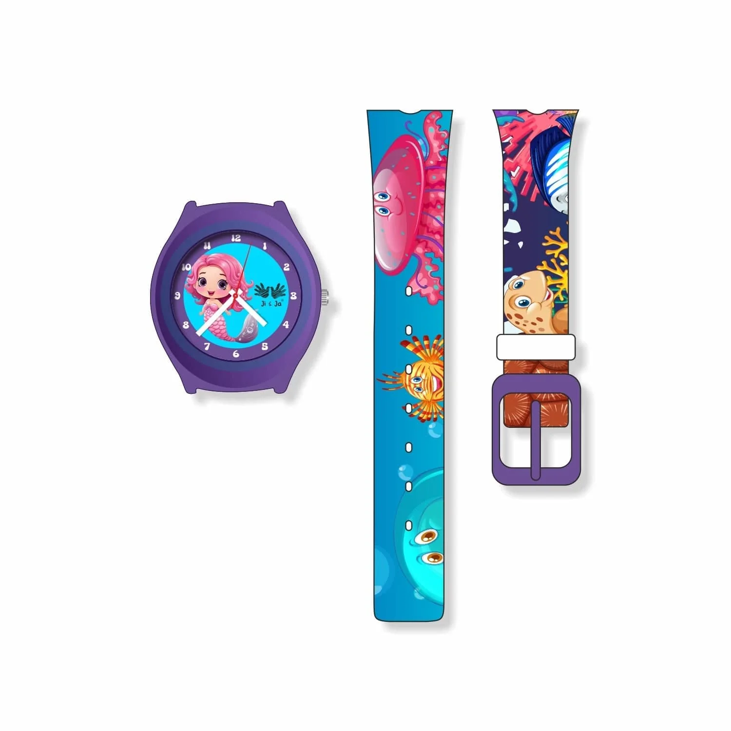 Kids Analog Watch Mermaid Ocean Print Strap with Blue Dial Mermaid - Image 5