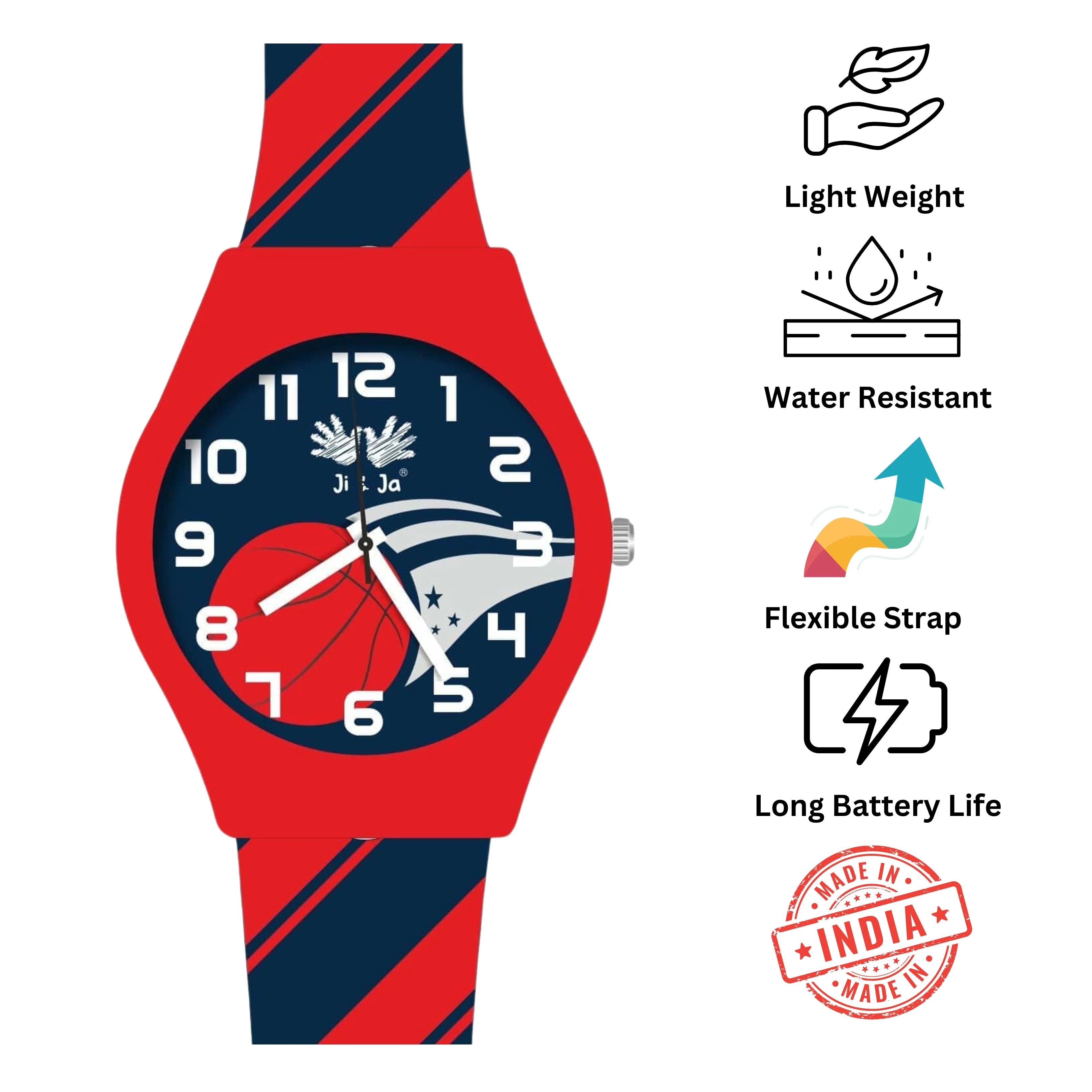 Kids Analog Watch Basket Ball Print Strap with Red Dial, Basket Ball Print - Image 3