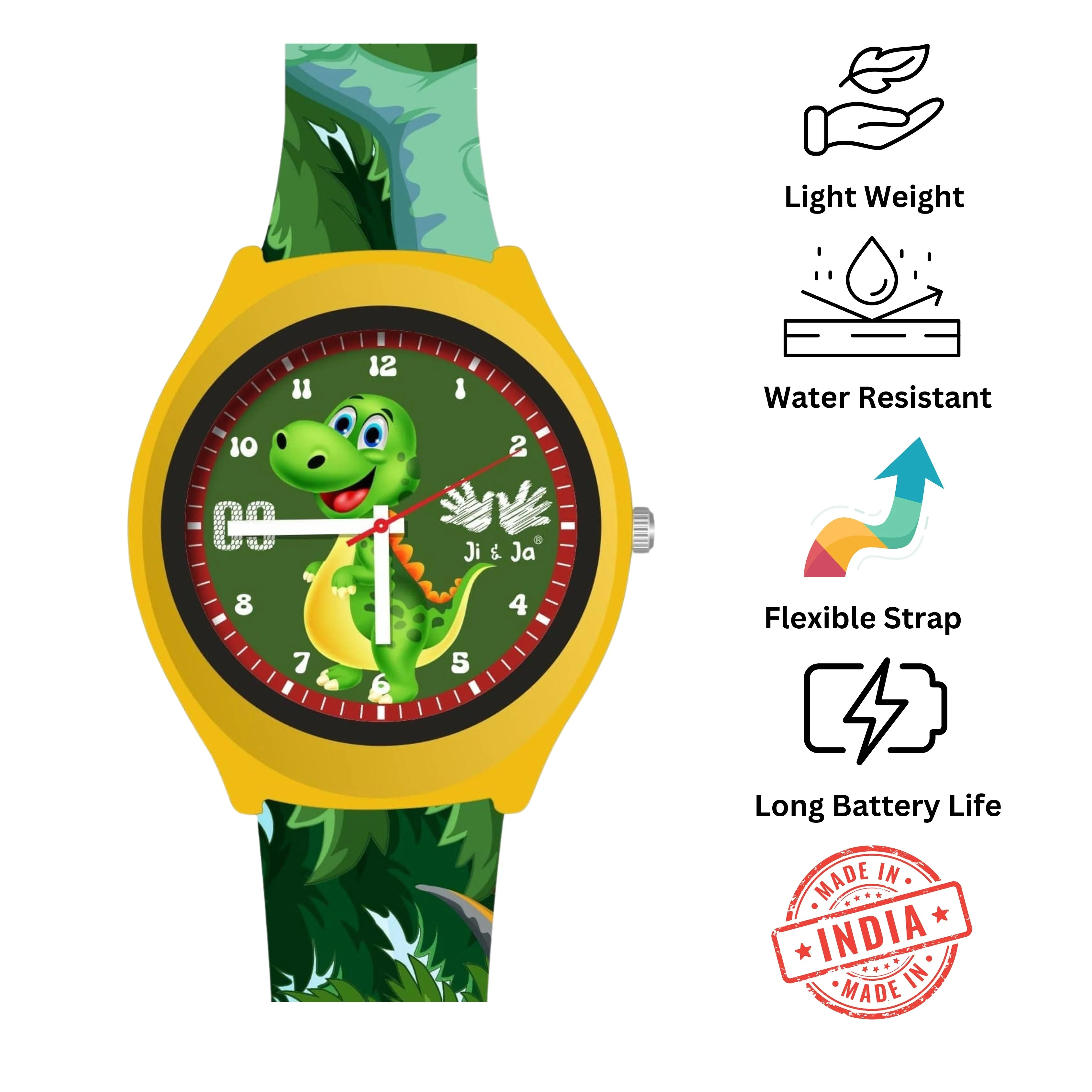 Kids Analog Watch Dino Jungle Print Strap with Green Dial & Dino Print - Image 3