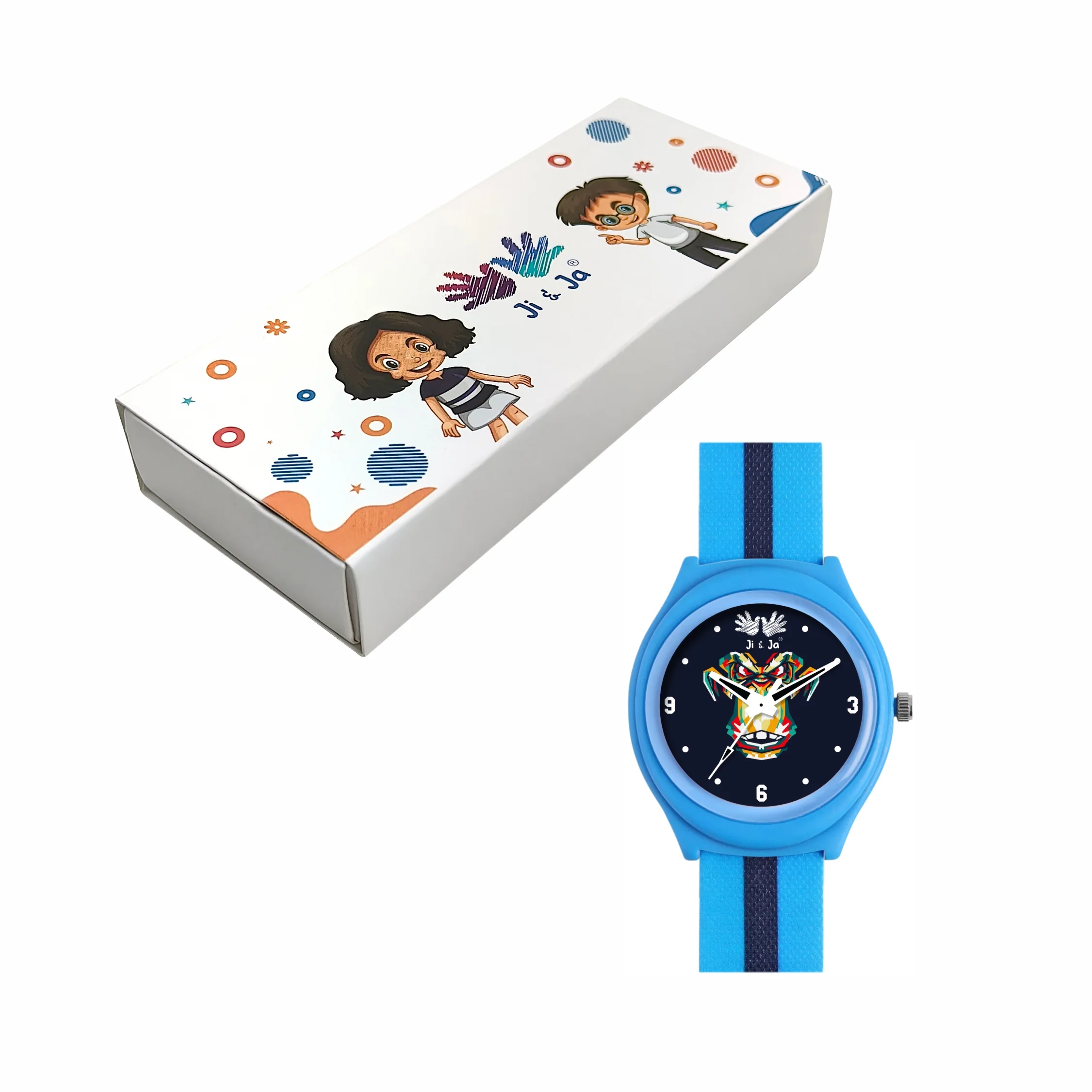 Kids’ Black Dial Analog Watch with Blue Case & Dual-Stripe Silicone Strap - JJ239 - Image 6