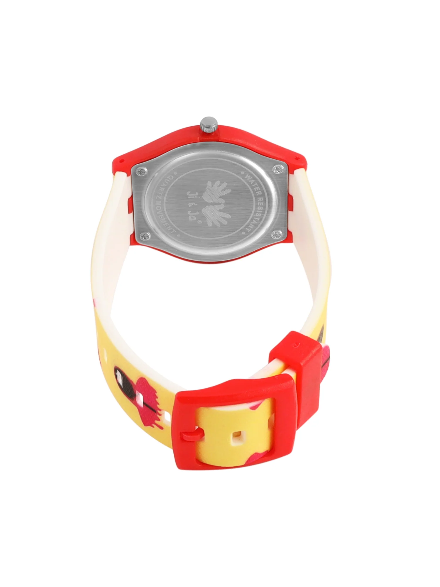 Kids’ Black Dial Analog Watch with Red Case and Yellow Printed Silicone Strap - JJ211 - Image 5