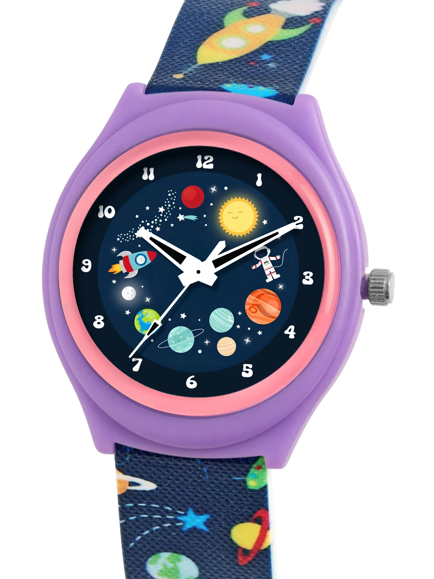 Kids’ Black Dial Analog Watch with Space Print Silicone Strap - JJ207 - Image 3