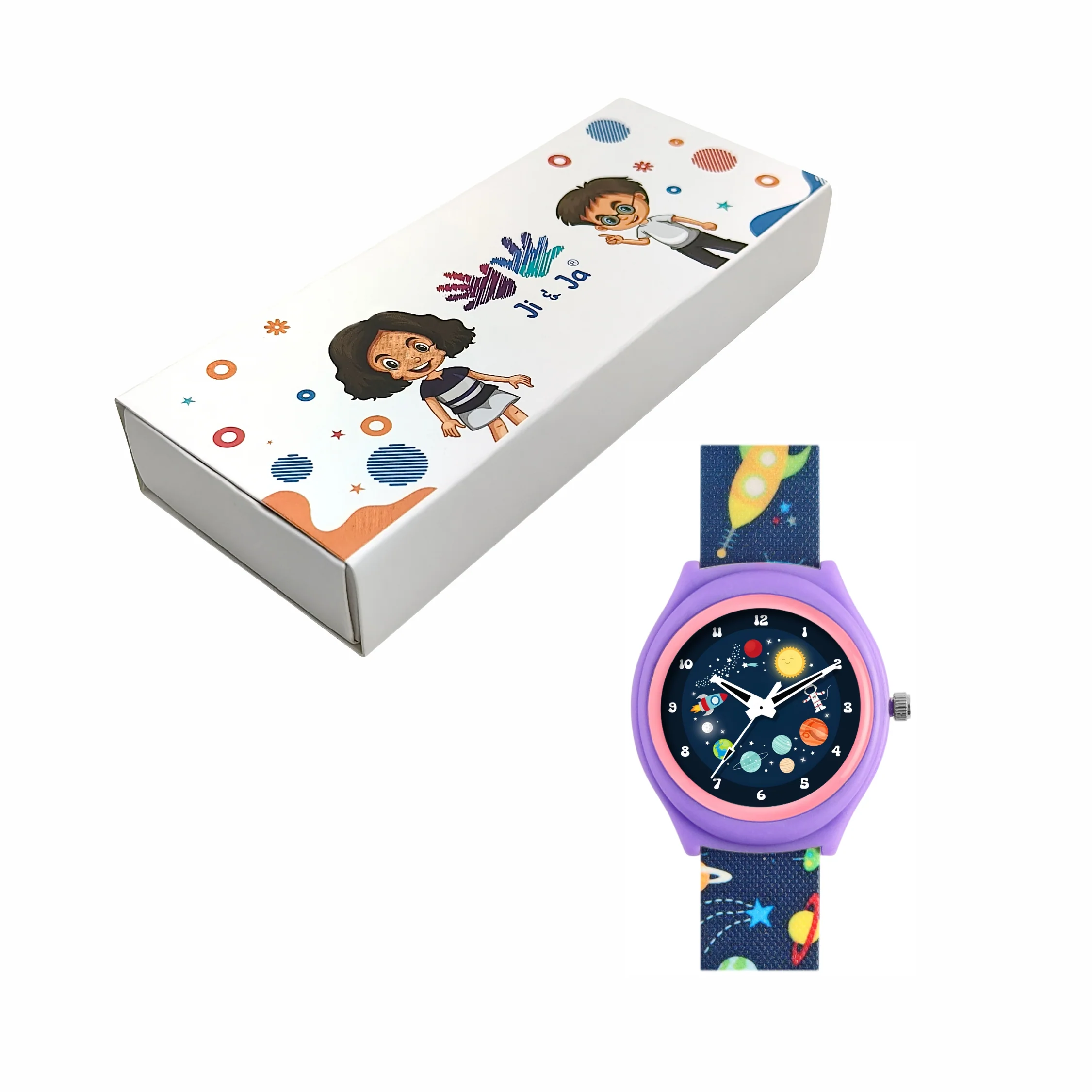 Kids’ Black Dial Analog Watch with Space Print Silicone Strap - JJ207 - Image 6