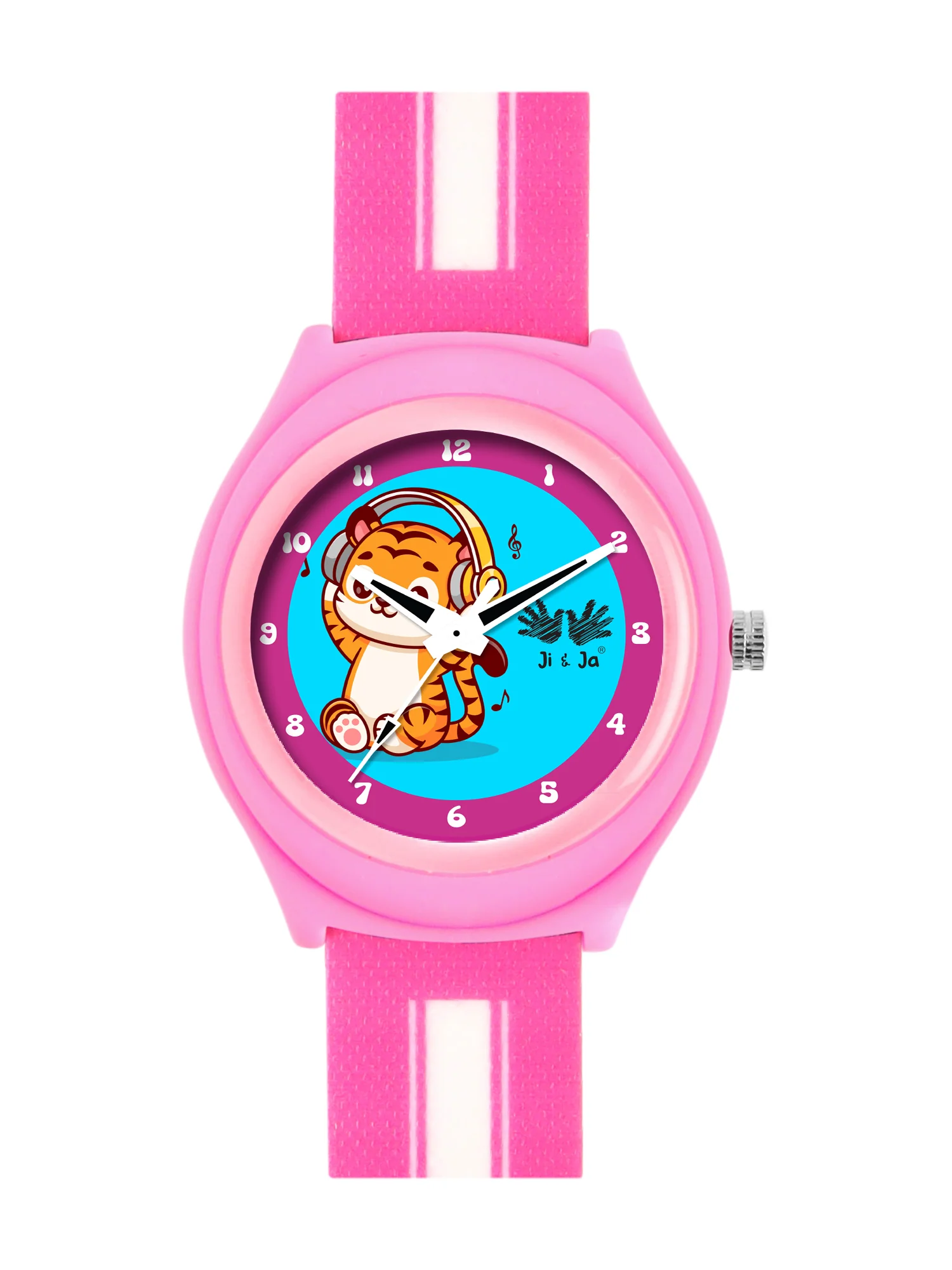 Kids’ Blue Dial Analog Watch with Pink Case & Tiger Print Silicone Strap - JJ238 - Image 2