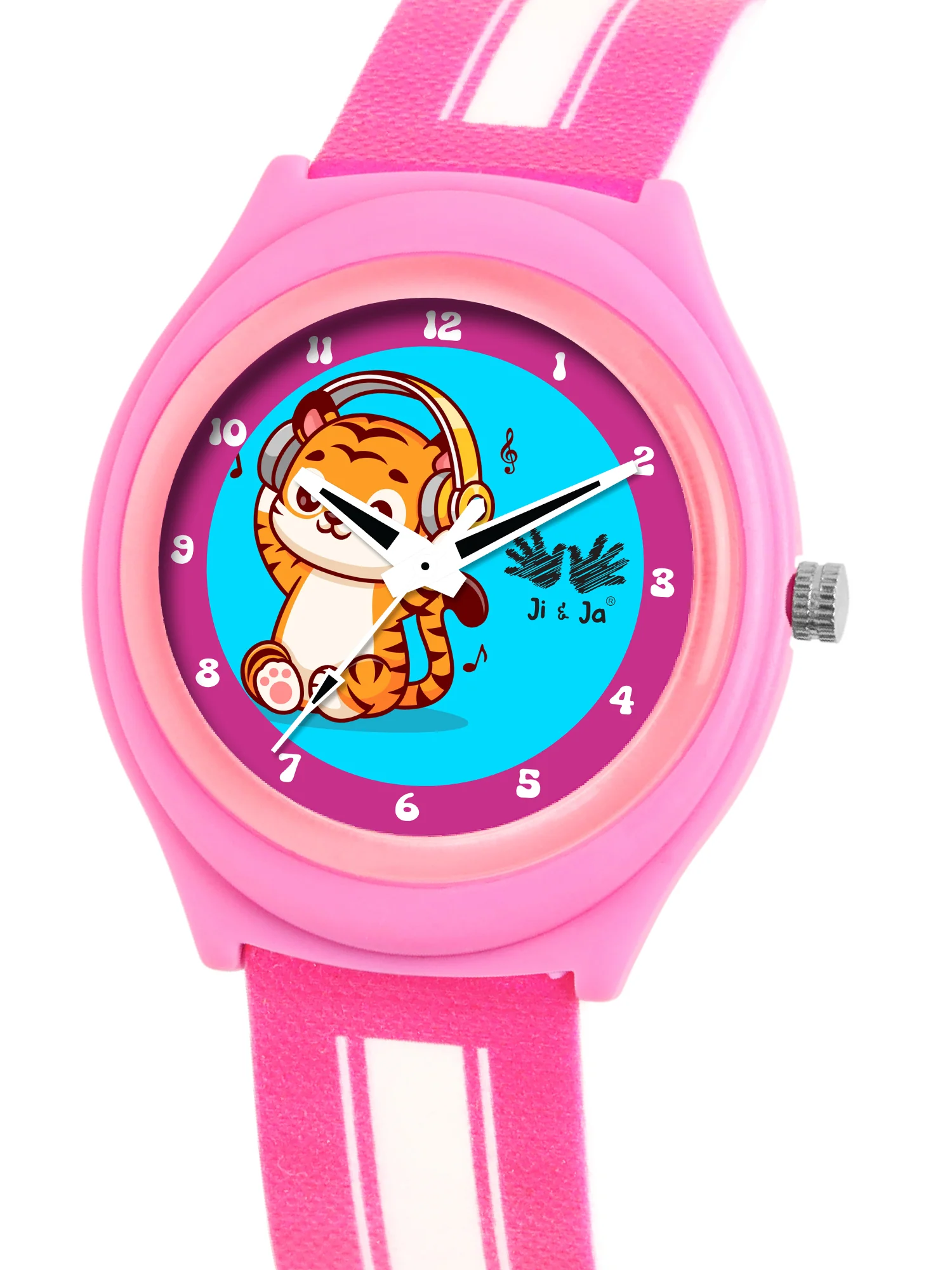 Kids’ Blue Dial Analog Watch with Pink Case & Tiger Print Silicone Strap - JJ238 - Image 3