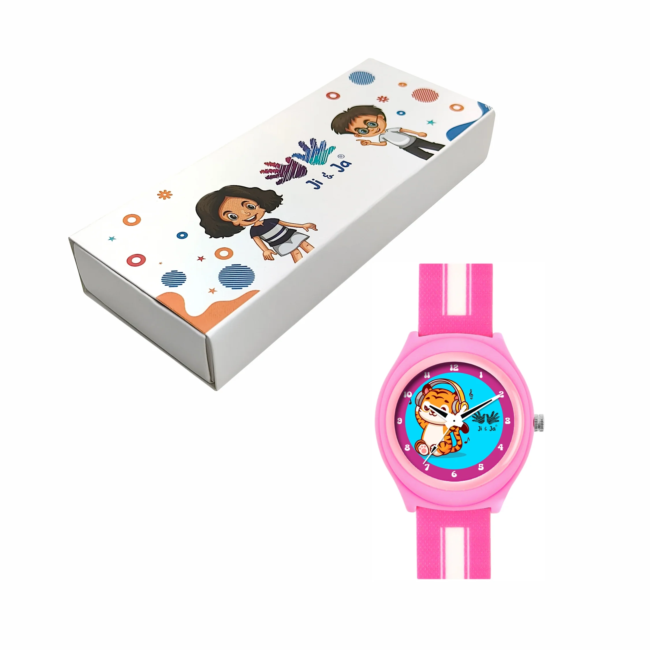 Kids’ Blue Dial Analog Watch with Pink Case & Tiger Print Silicone Strap - JJ238 - Image 6