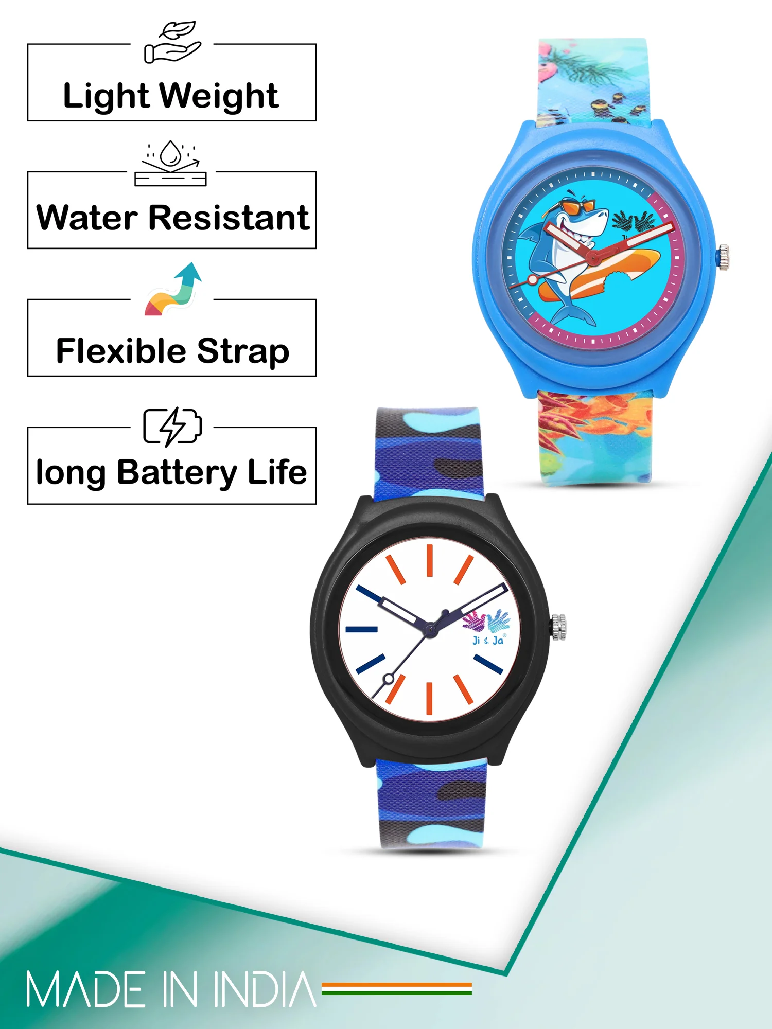 Kids’ Combo Pack Analog Watches – Camouflage Style & Shark Cartoon Design - JJ114116 - Image 6