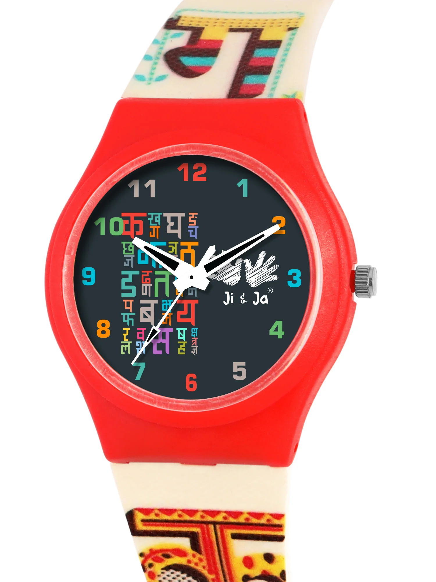 Kids’ Hindi Alphabet Theme Analog Watch with Red Case & White Silicone Strap - JJ213 - Image 3