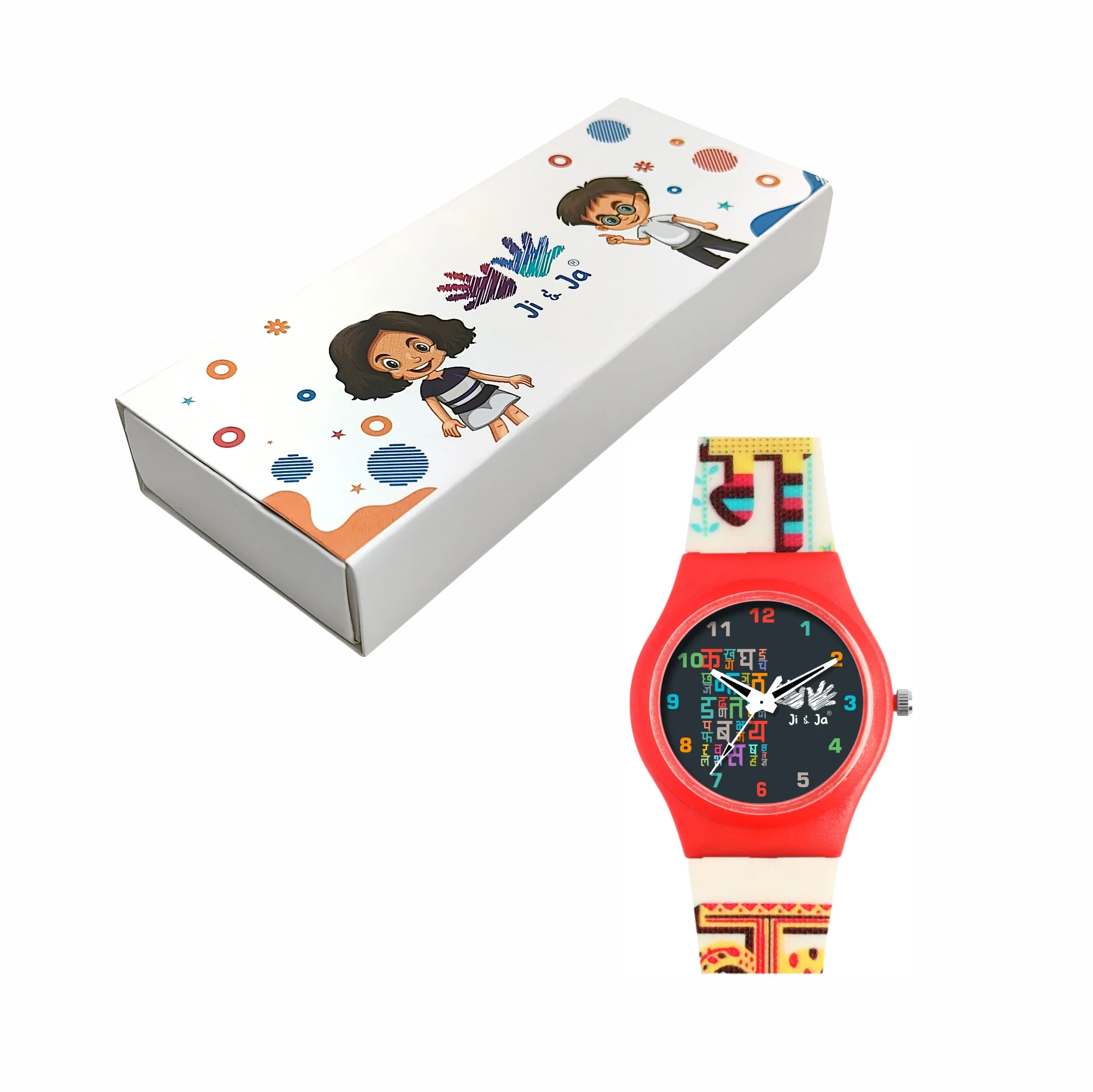 Kids’ Hindi Alphabet Theme Analog Watch with Red Case & White Silicone Strap - JJ213 - Image 6