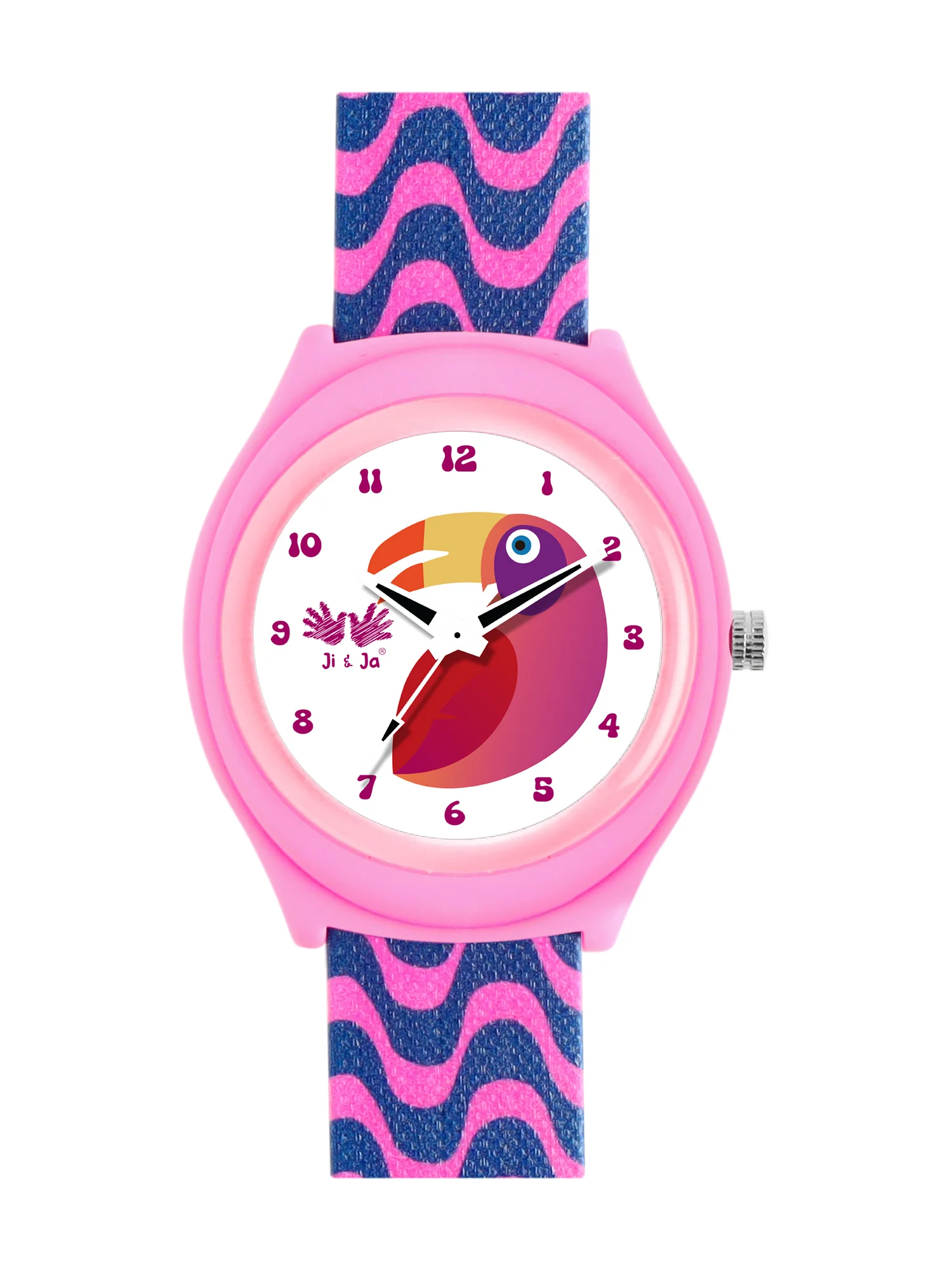 Kids’ Pink Analog Watch with Toucan Dial & Wavy Strap Design - JJ241 - Image 2
