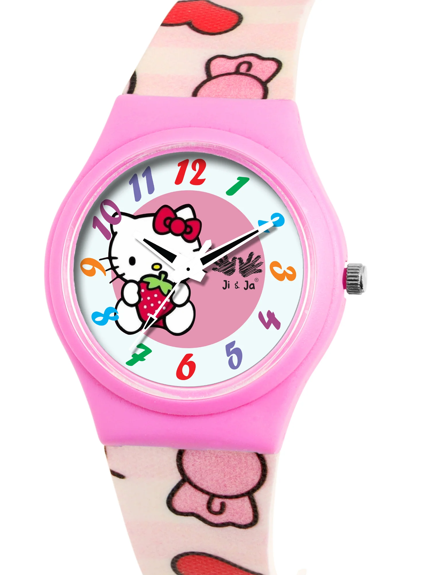 Kids’ Pink Dial Analog Watch with Cartoon Kitty Silicone Strap - JJ209 - Image 3