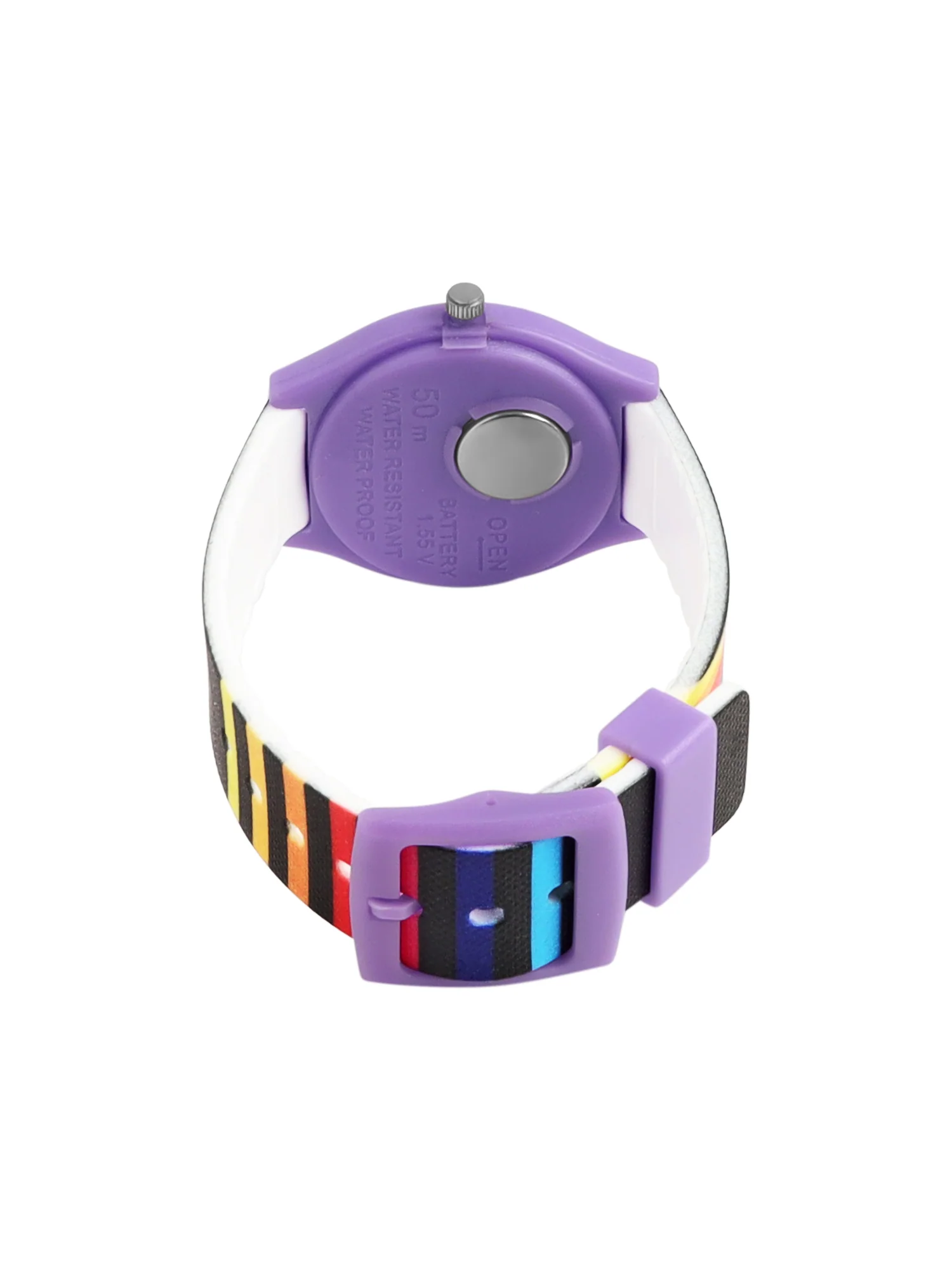 Kids’ Purple Analog Watch with Black Dial & Rainbow Stripe Strap - JJ242 - Image 5