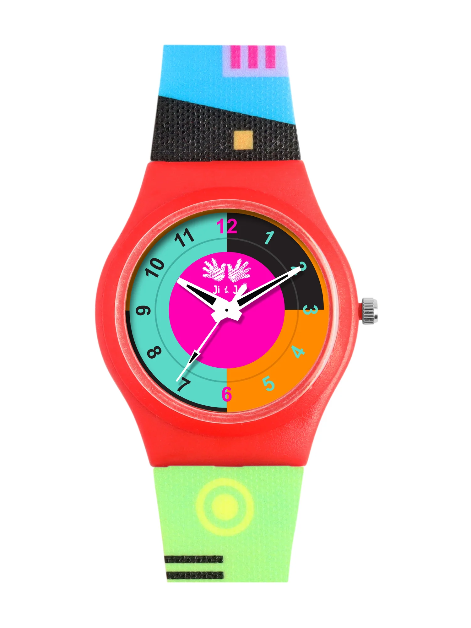 Kids’ Red Dial Analog Watch with Multicolor Silicone Strap - JJ210 - Image 2